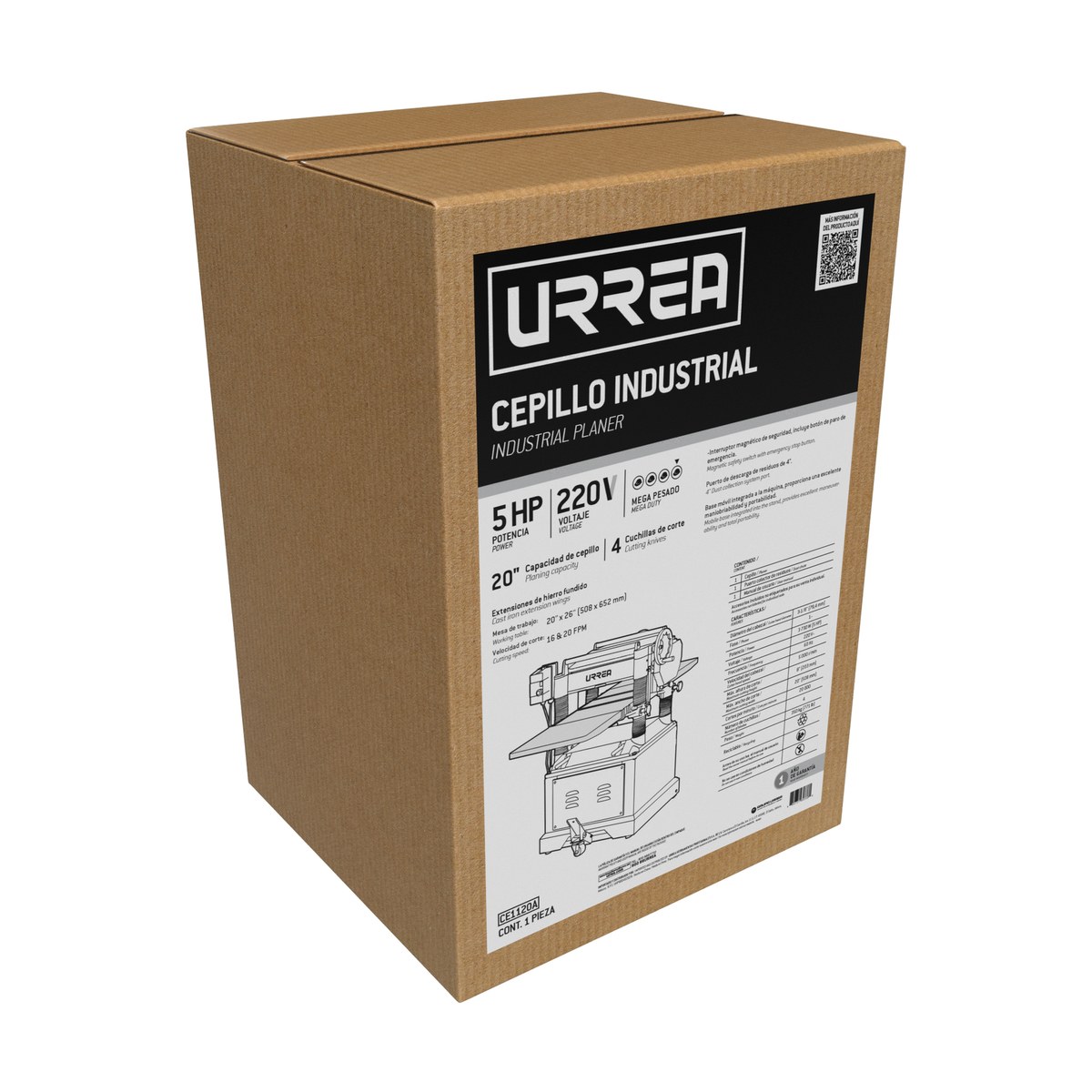 Cepillo estacionario 20" 5 HP 220 V, 5000 RPM Urrea - Imagen 2