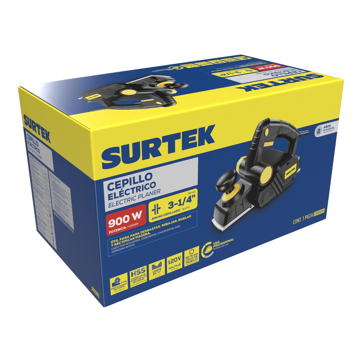 Cepillo eléctrico con perilla de ajuste de profundidad de 0 a 3 mm, 3-1/4", 900 W Surtek - Imagen 2