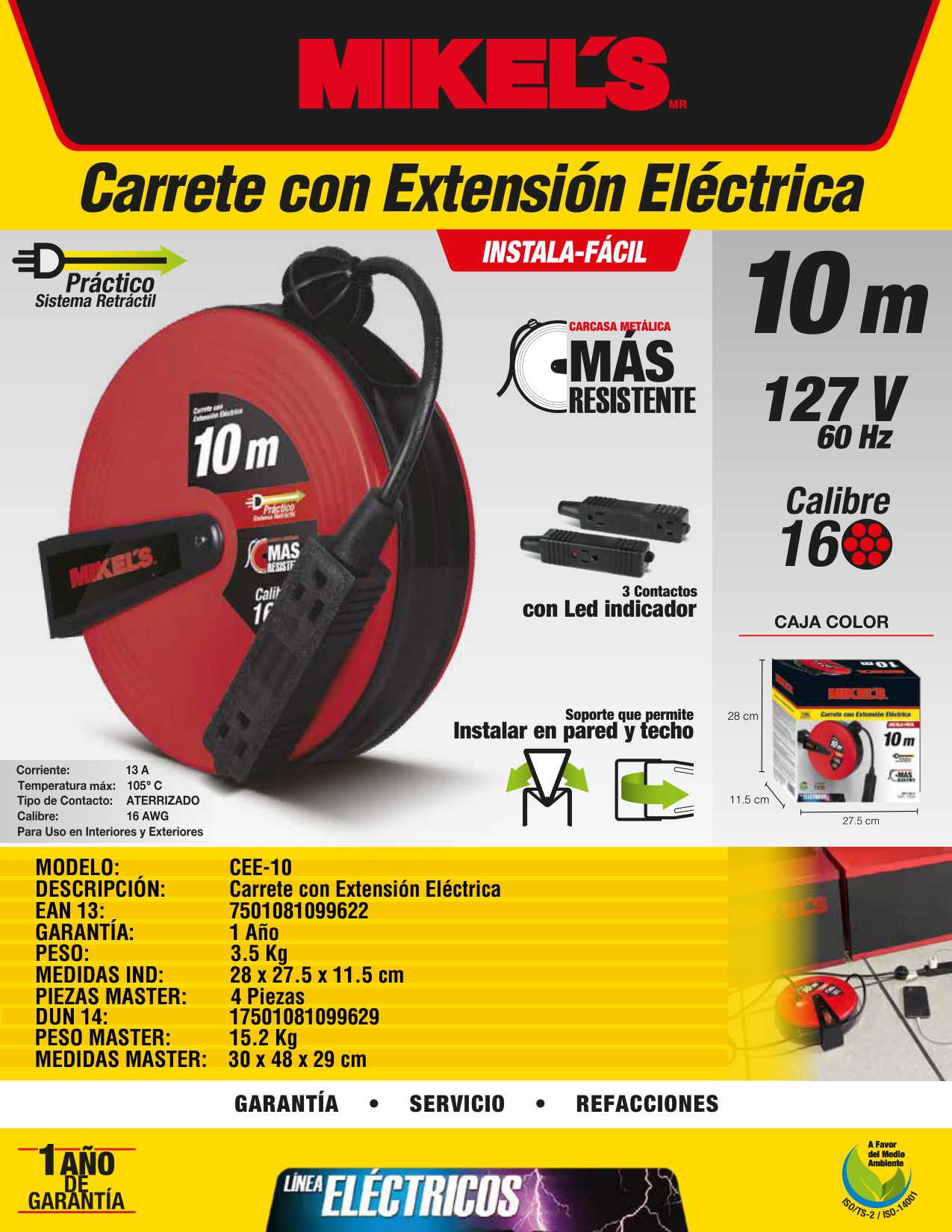 MIKELS CEE-10 Carrete con extensión eléctrica (10 mts) - Imagen 4