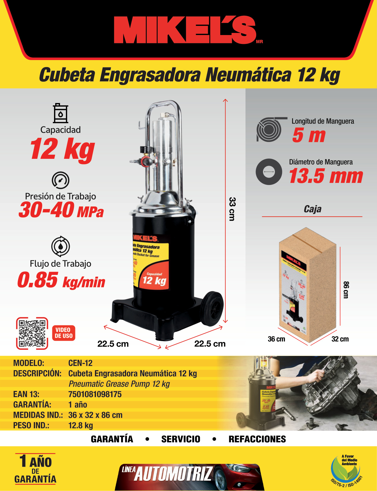 MIKELS CEN-12 Cubeta engrasadora neumática (12 kg) - Imagen 4