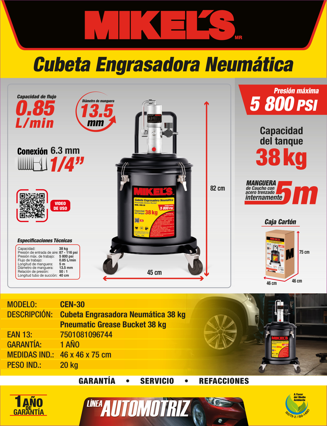 MIKELS CEN-30 Cubeta engrasadora neumática (38 kgs) - Imagen 4