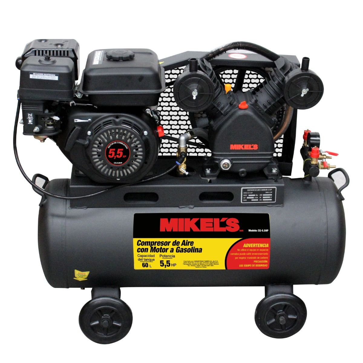 MIKELS CG-5.5HP Compresor de aire 5.5 HP Motor a Gasolina (60 lts)