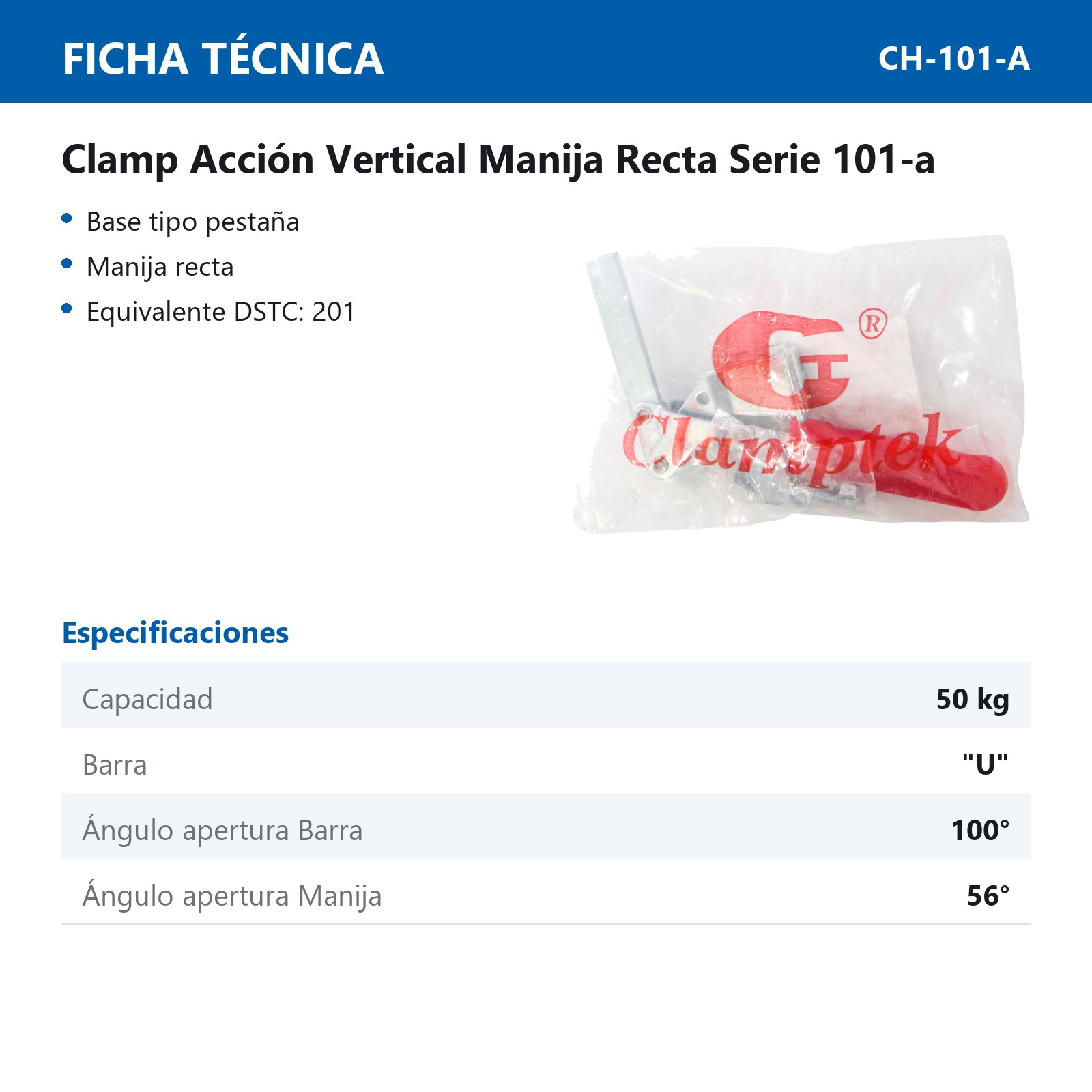 CLAMP ACCION VERT. MANIJA RECTA 50KG BARRA ''U - Imagen 2