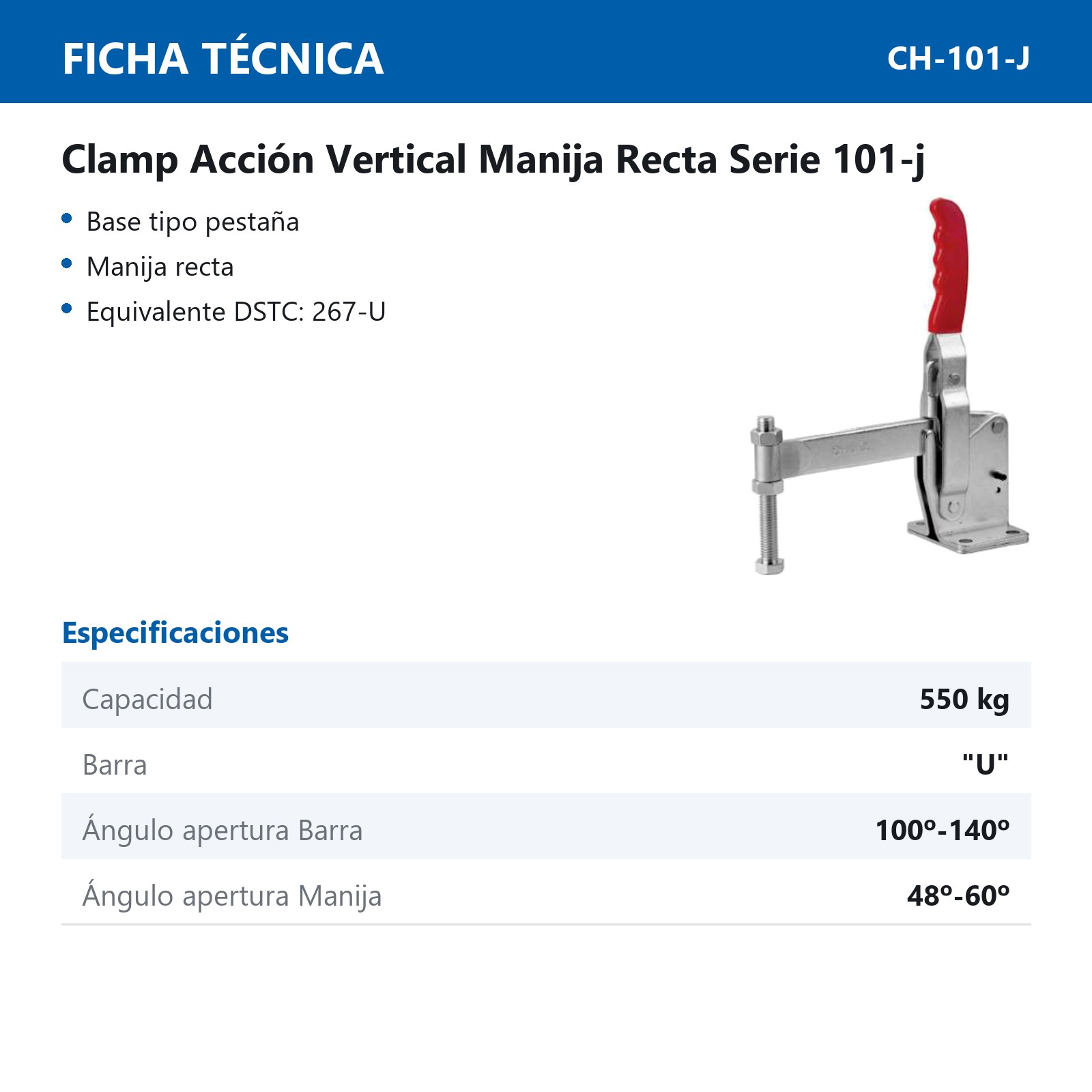 CLAMP ACCION VERT. MANIJA RECTA 550KG BARRA ''U'' - Imagen 2
