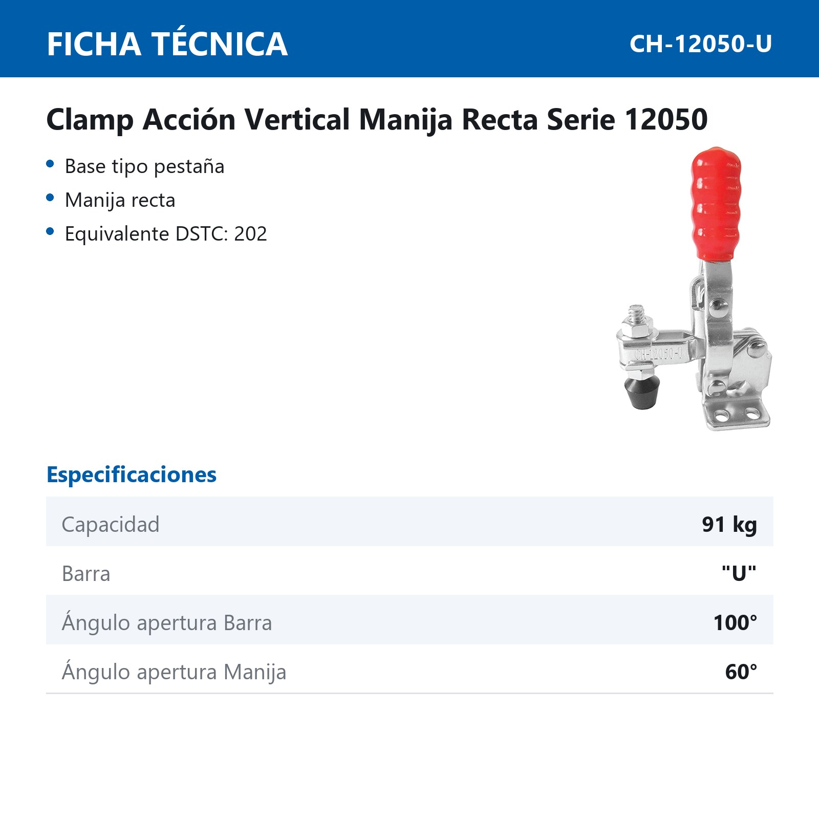 CLAMP ACCION VERT. MANIJA RECTA 91KG BARRA ''U'' - Imagen 2