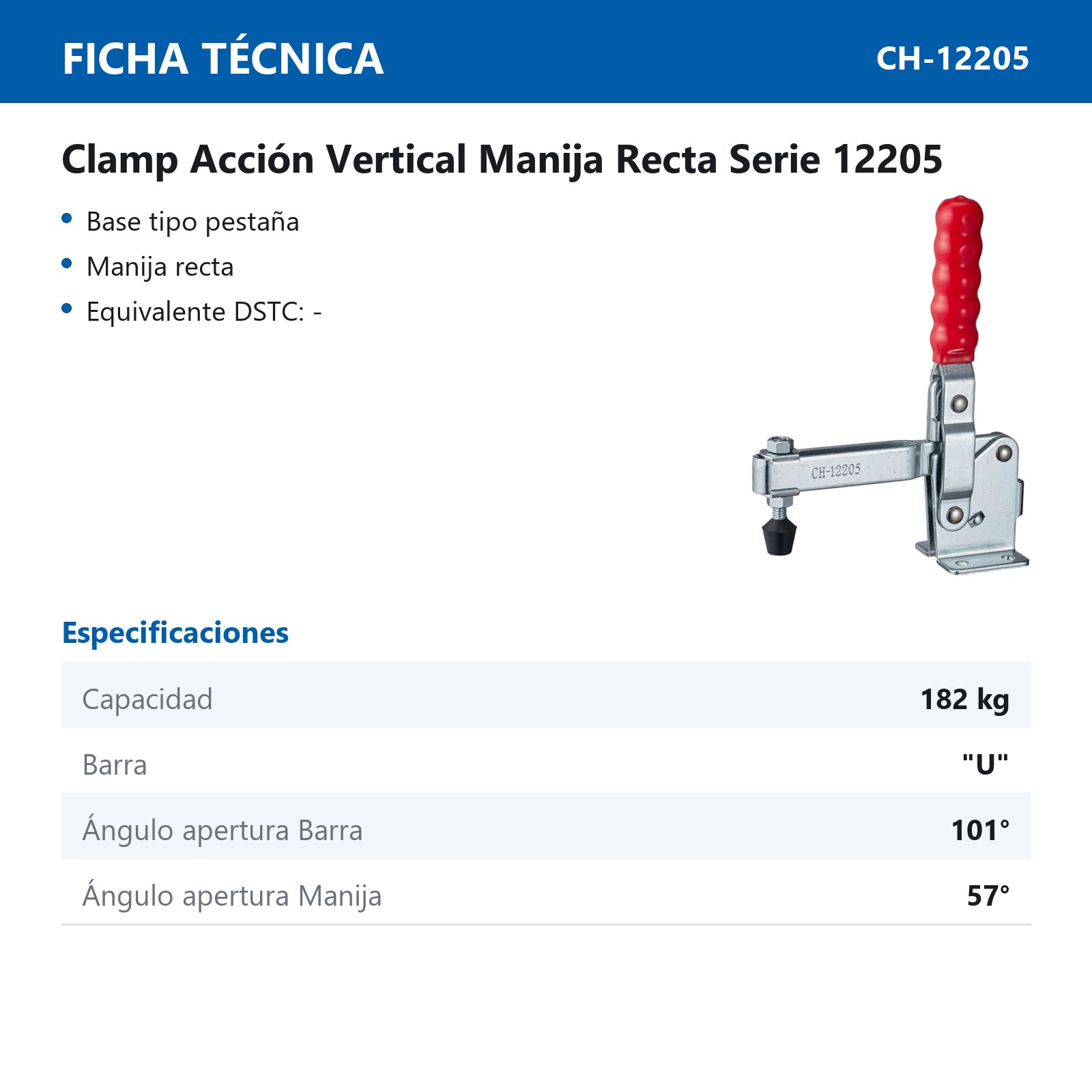 CLAMP DE ACCION VERT. MANIJA RECTA 182KG BARRA U - Imagen 2