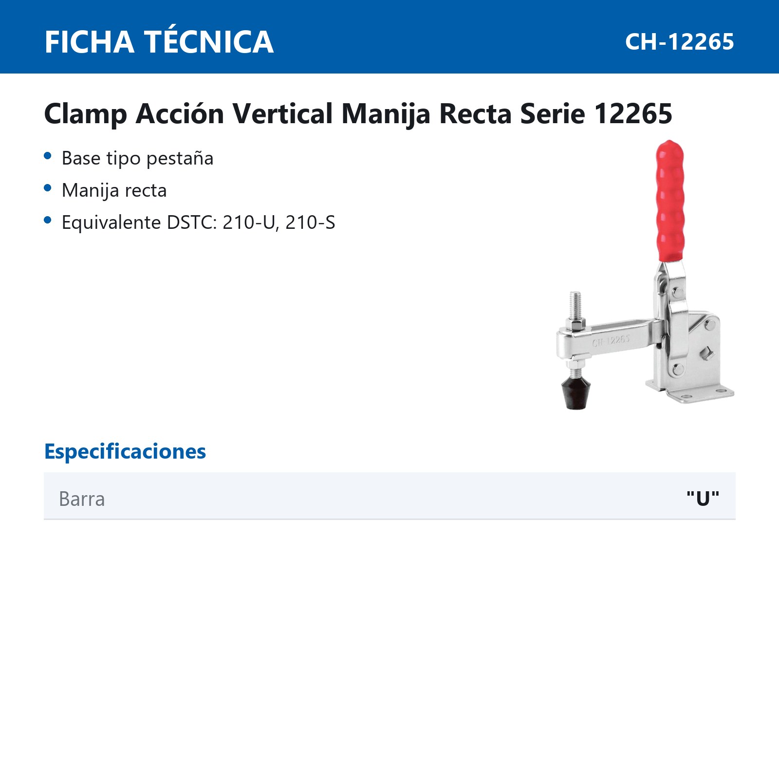 CLAMP ACCION VERT. MANIJA RECTA 340KG BARRA ''U - Imagen 2
