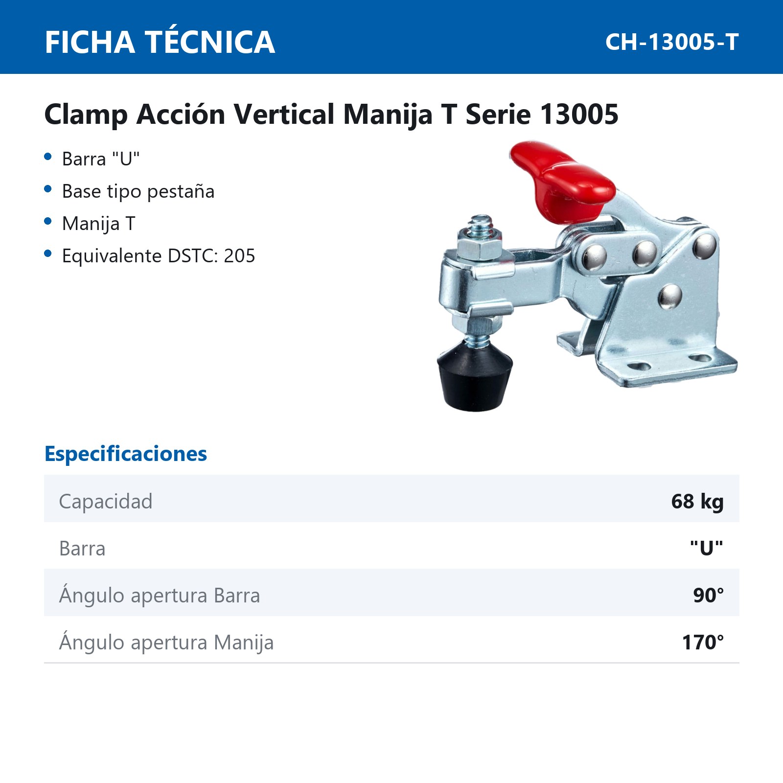 CLAMP ACCION VERT. MANIJA T 68KG BARRA ''U'' C/SEGURO - Imagen 2