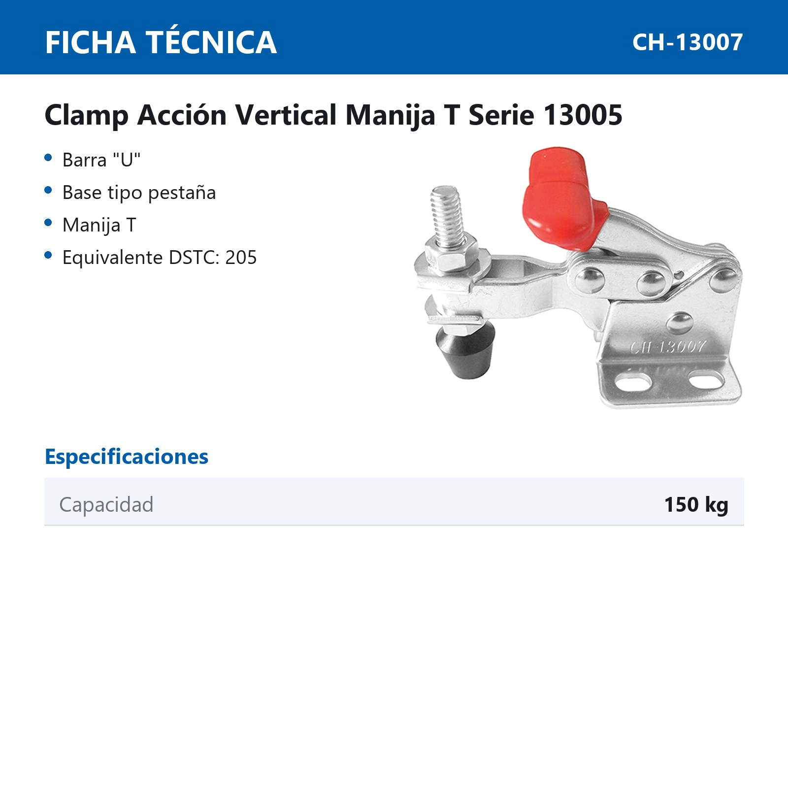 CLAMP ACCION VERT. MANIJA T 150KG BARRA ''U - Imagen 2