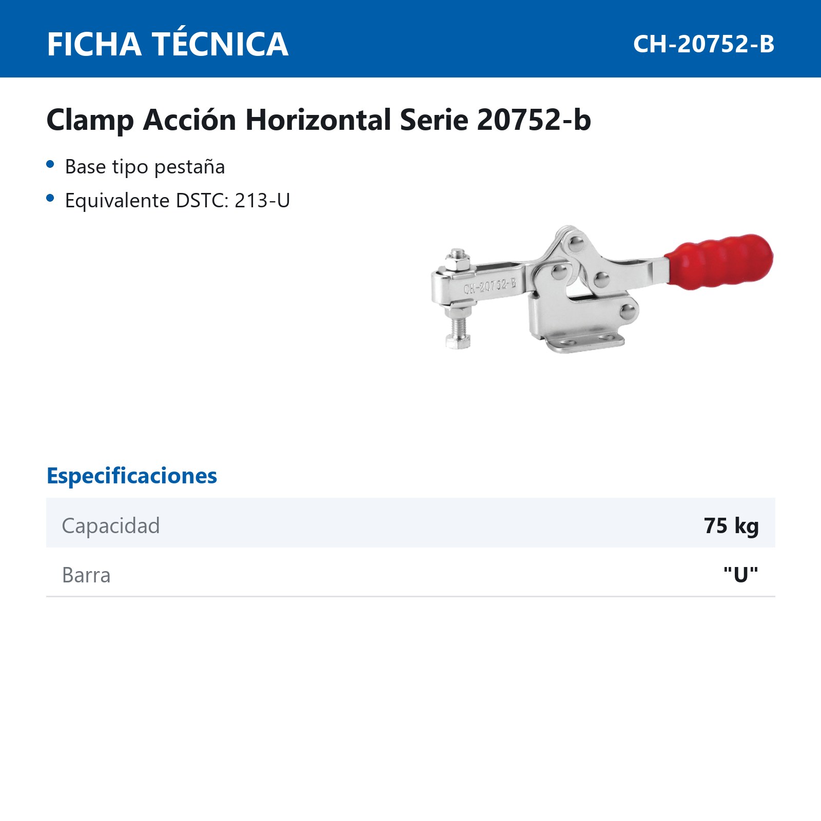 CLAMP ACCION HORIZONTAL 75KG BARRA ''U - Imagen 2