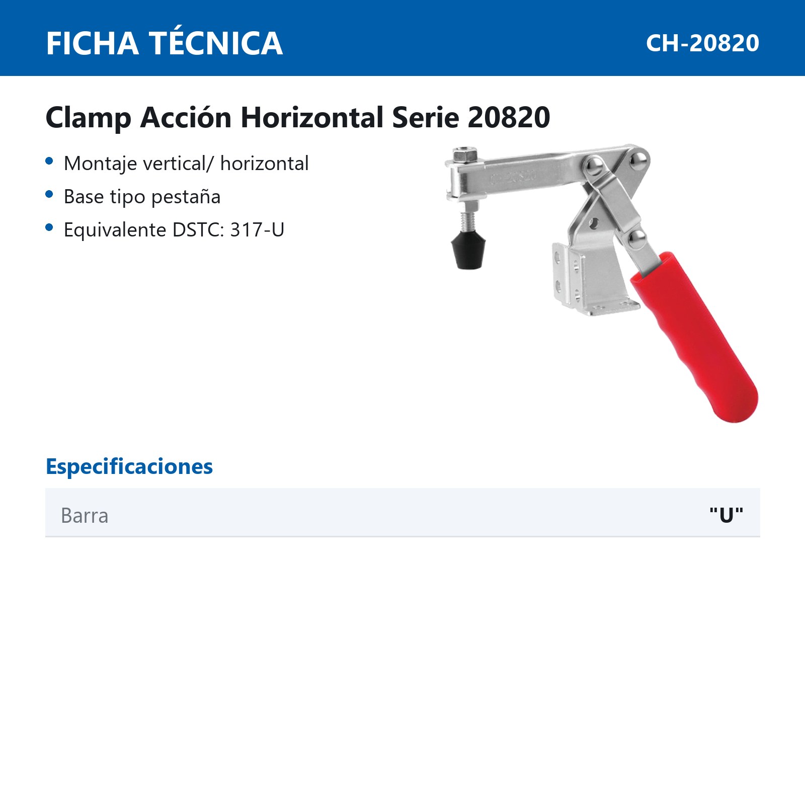 CLAMP ACCION HOR. 100KG BARRA ''U'' MONTAJE VER/HOR - Imagen 2