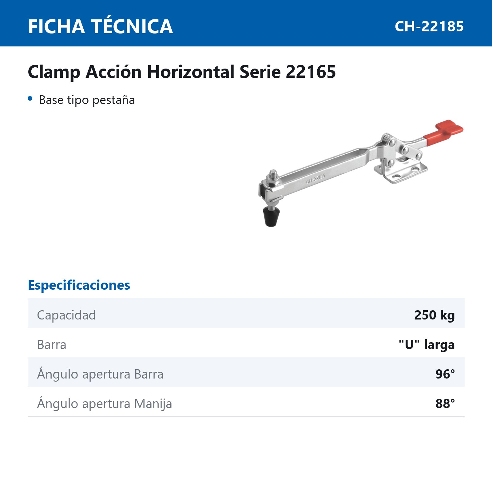 CLAMP ACCION HOR. 250KG BARRA ''U'' LARGA - Imagen 2