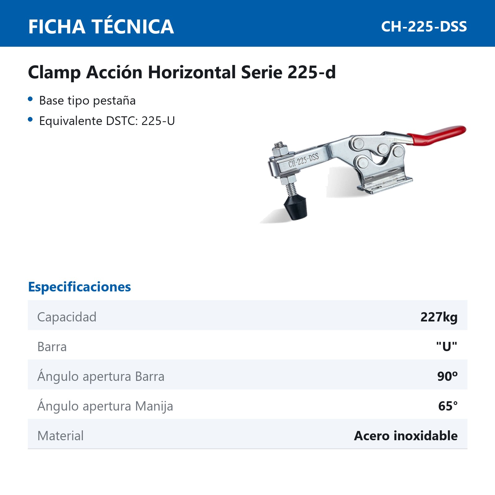 CLAMP ACCION HOR. 250KG BARRA ''U'' ACERO INOXIDABLE - Imagen 2