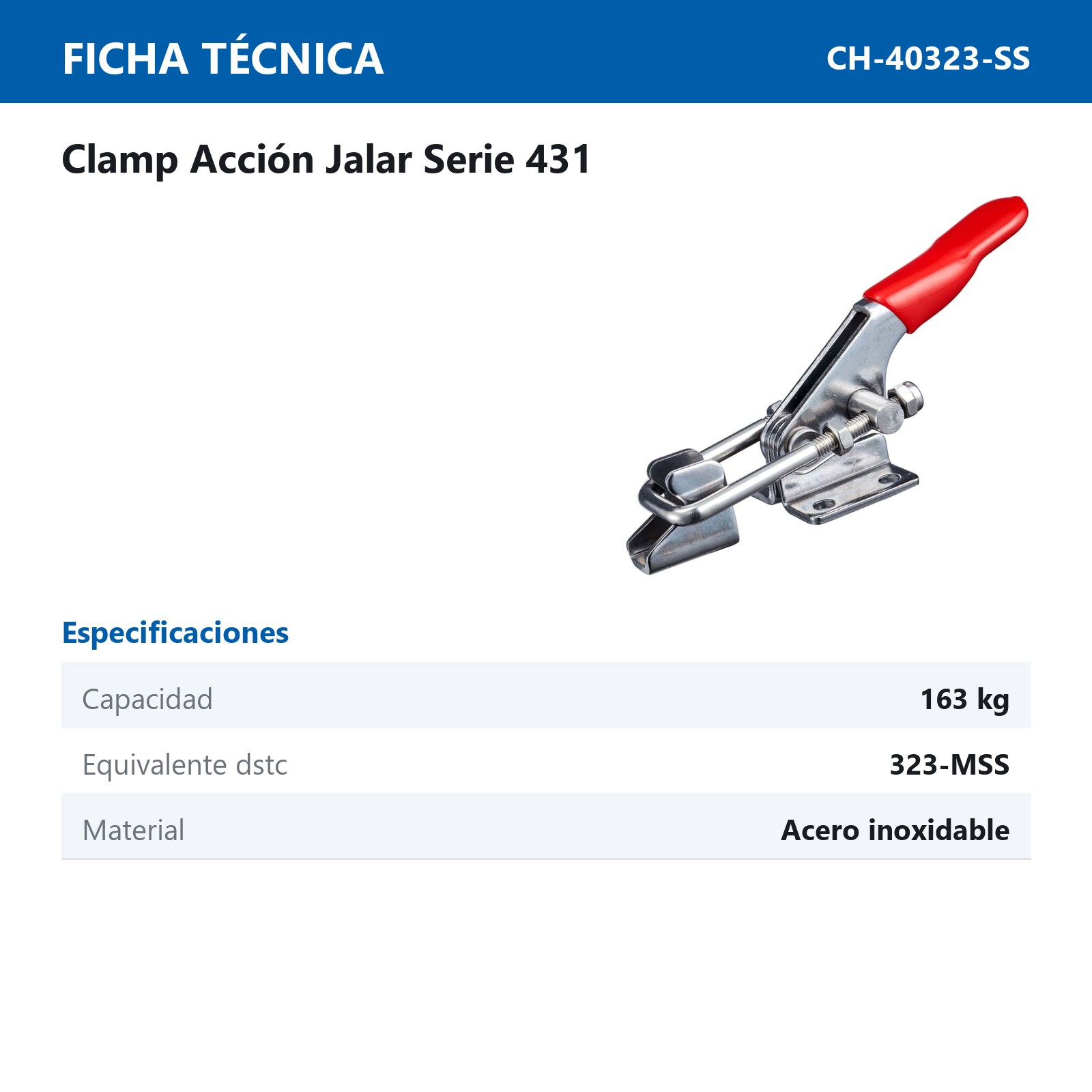 CLAMP TIPO PESTILLO 163KG ACERO INOXIDABLE - Imagen 2