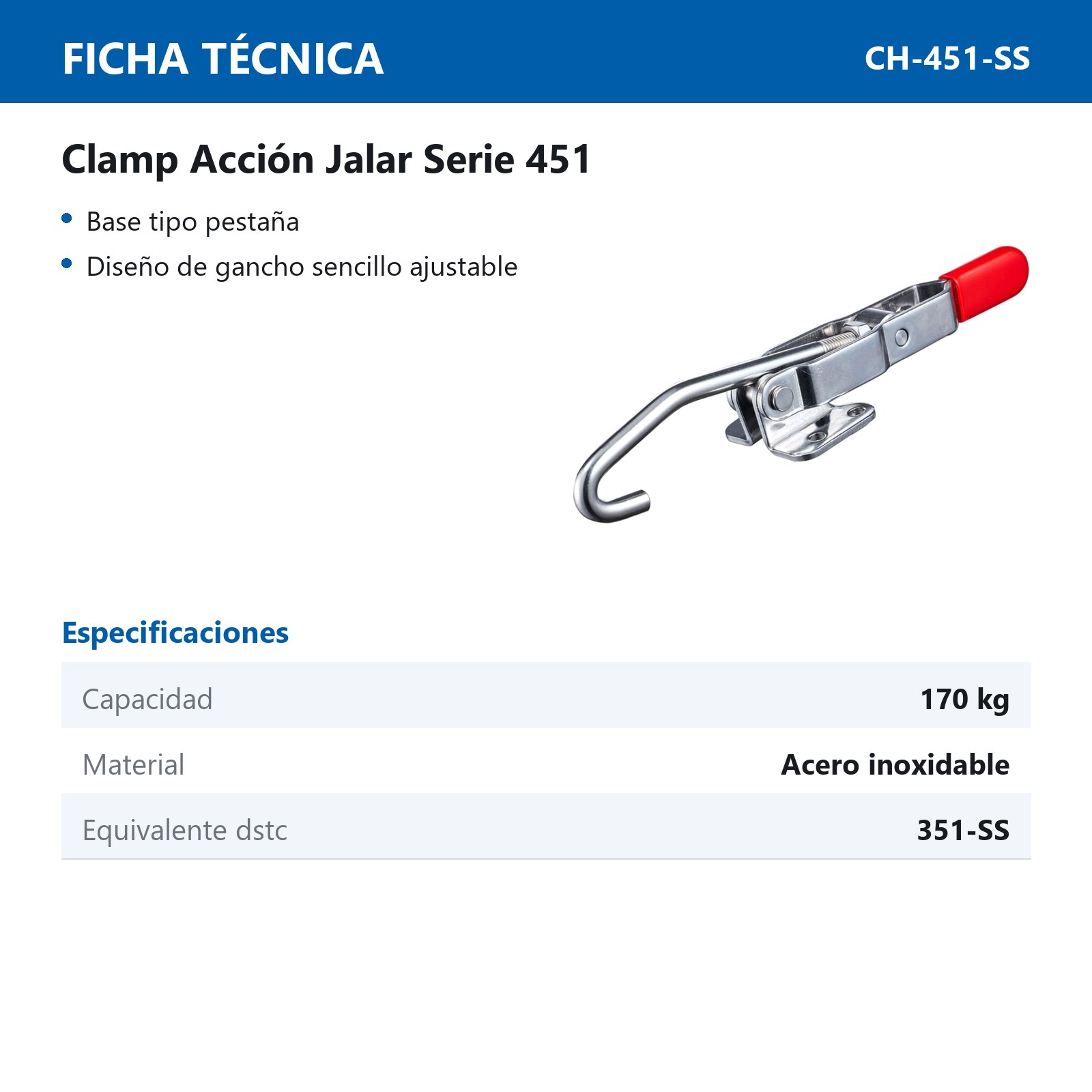 CLAMP TIPO PESTILLO 170KG ACERO INOXIDABLE - Imagen 2