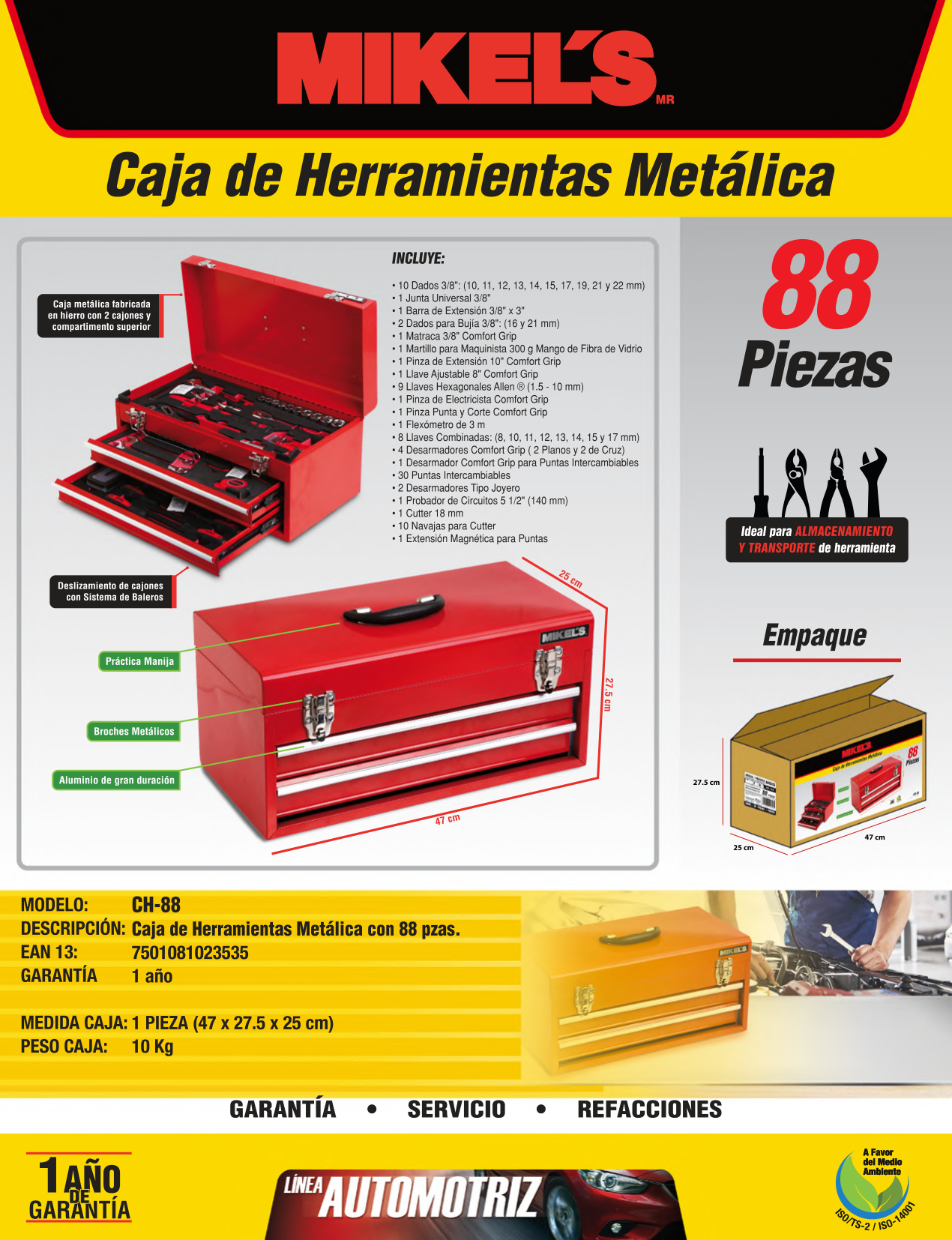 MIKELS CH-88 Kit caja metálica de herramientas (88 pzas) - Imagen 4