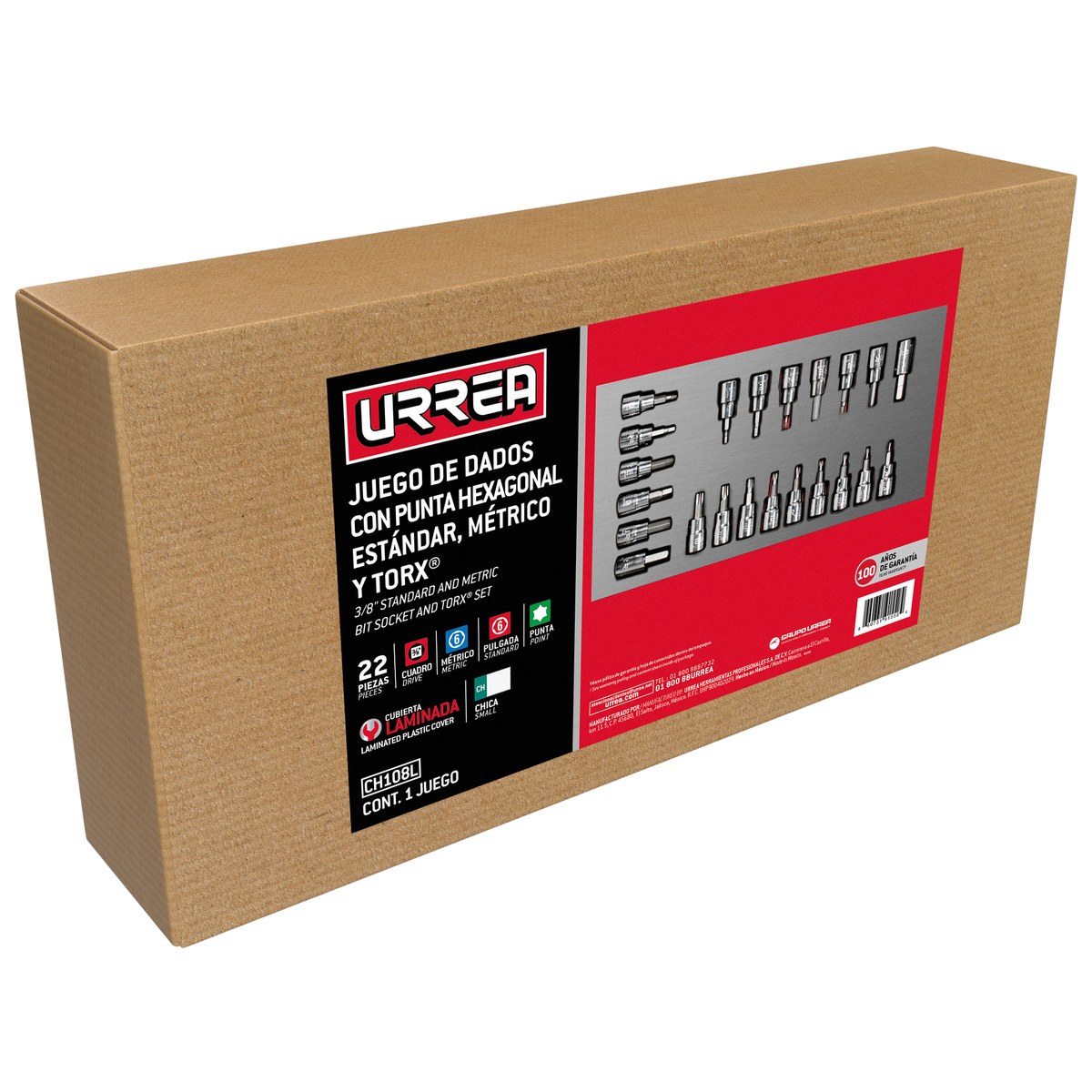 Juego de dados cuadro de 3/8" varias puntas 22 piezas, CH108L-C Urrea - Imagen 2