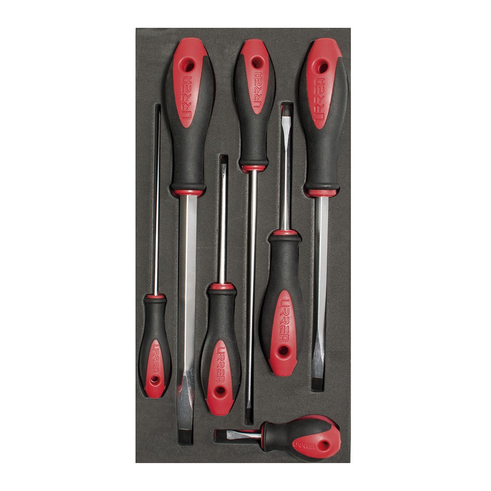 Juego de destornilladores con mango bimaterial punta plana 7 piezas, CH117-C Urrea