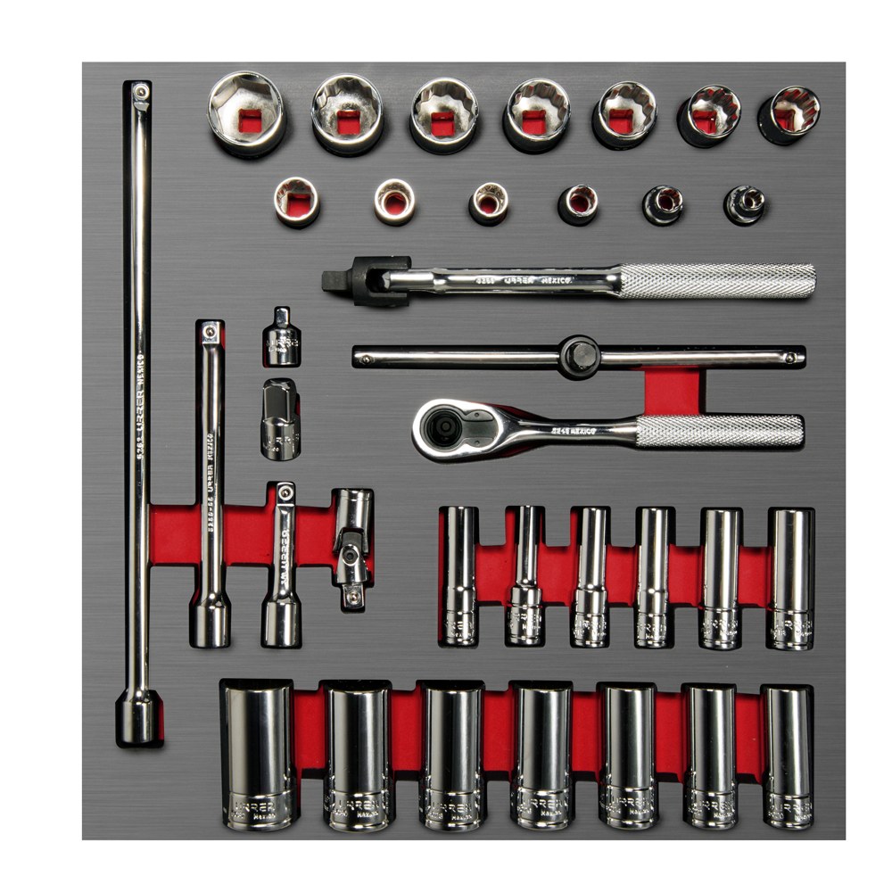 Juego de dados cortos,largos y accesorios cuadro de 3/8" en pulgadas 35 piezas, CH201L-C Urrea