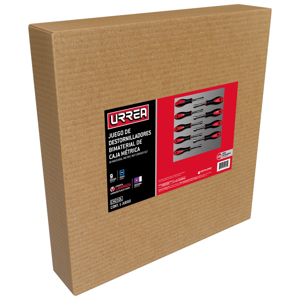 Juego de destornilladores mango bimaterial de caja métricos 9 piezas, CH210L-C Urrea - Imagen 2