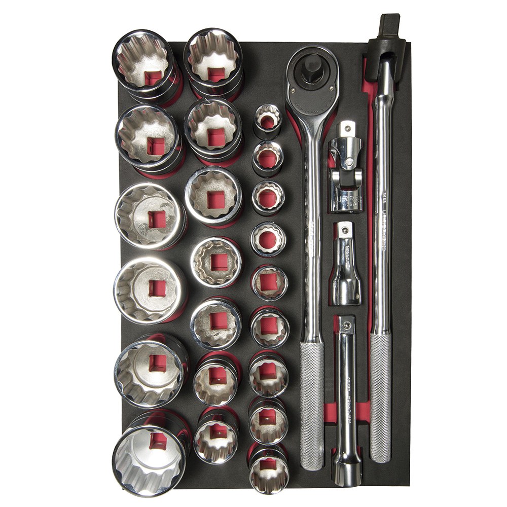 Juego de dados cortos y accesorios cuadro de 3/4" en pulgadas 27 piezas, CH301-C Urrea