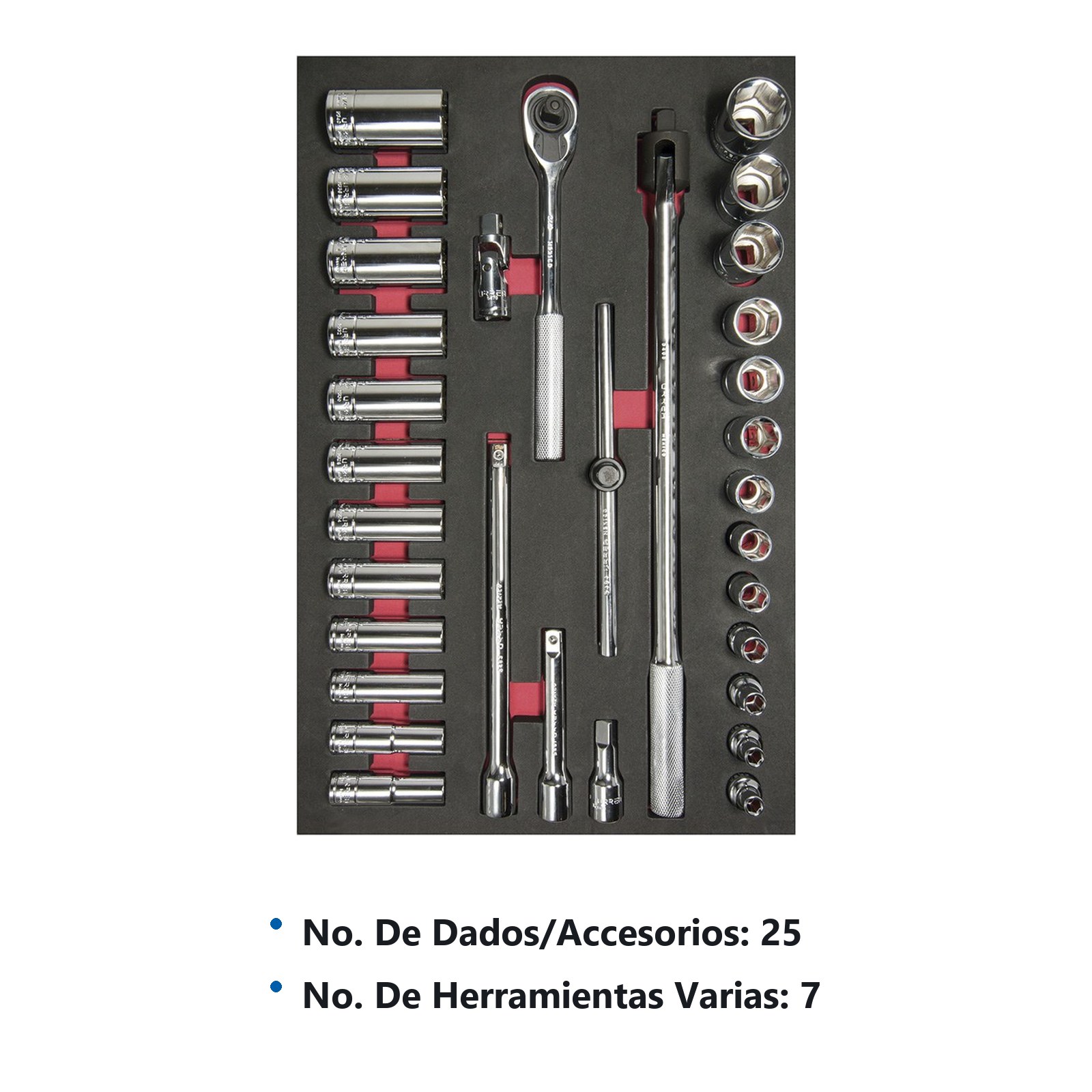 Juego de dados cortos,largos y accesorios cuadro de 1/2" en pulgadas 32 piezas, CH310-C Urrea - Imagen 3