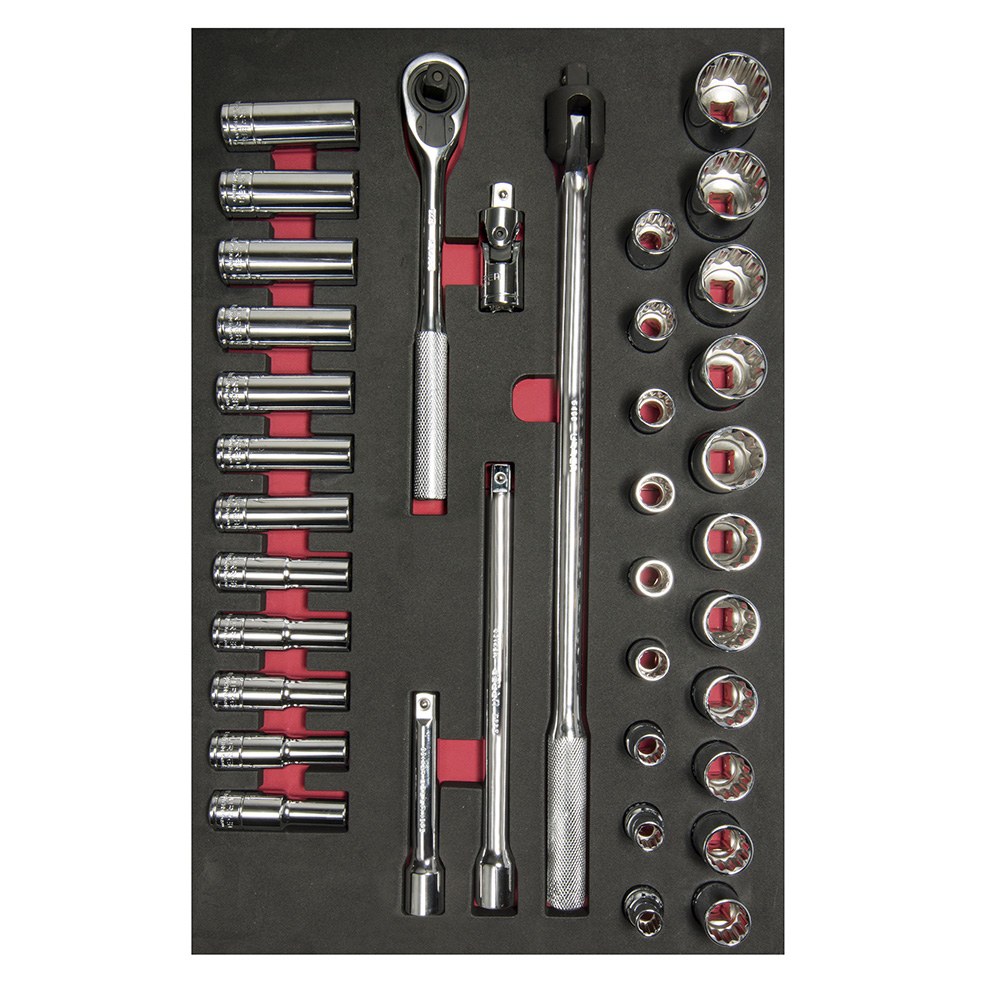 Juego de dados cortos,largos y accesorios cuadro de 1/2" métricos 37 piezas, CH311-C Urrea