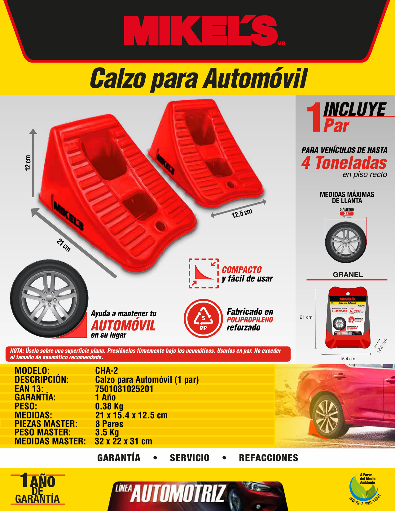 MIKELS CHA-2 Calzo para automóvil (1 par) - Imagen 2