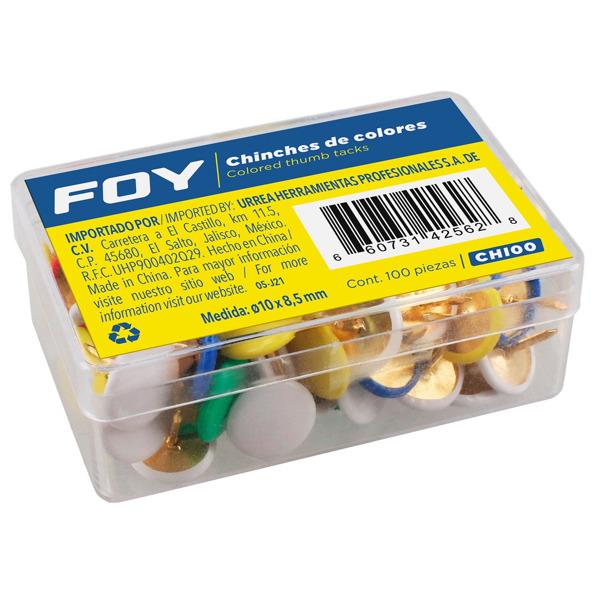 Chinches con cabeza cubierta de PVC de colores, 100 piezas Foy - Imagen 2