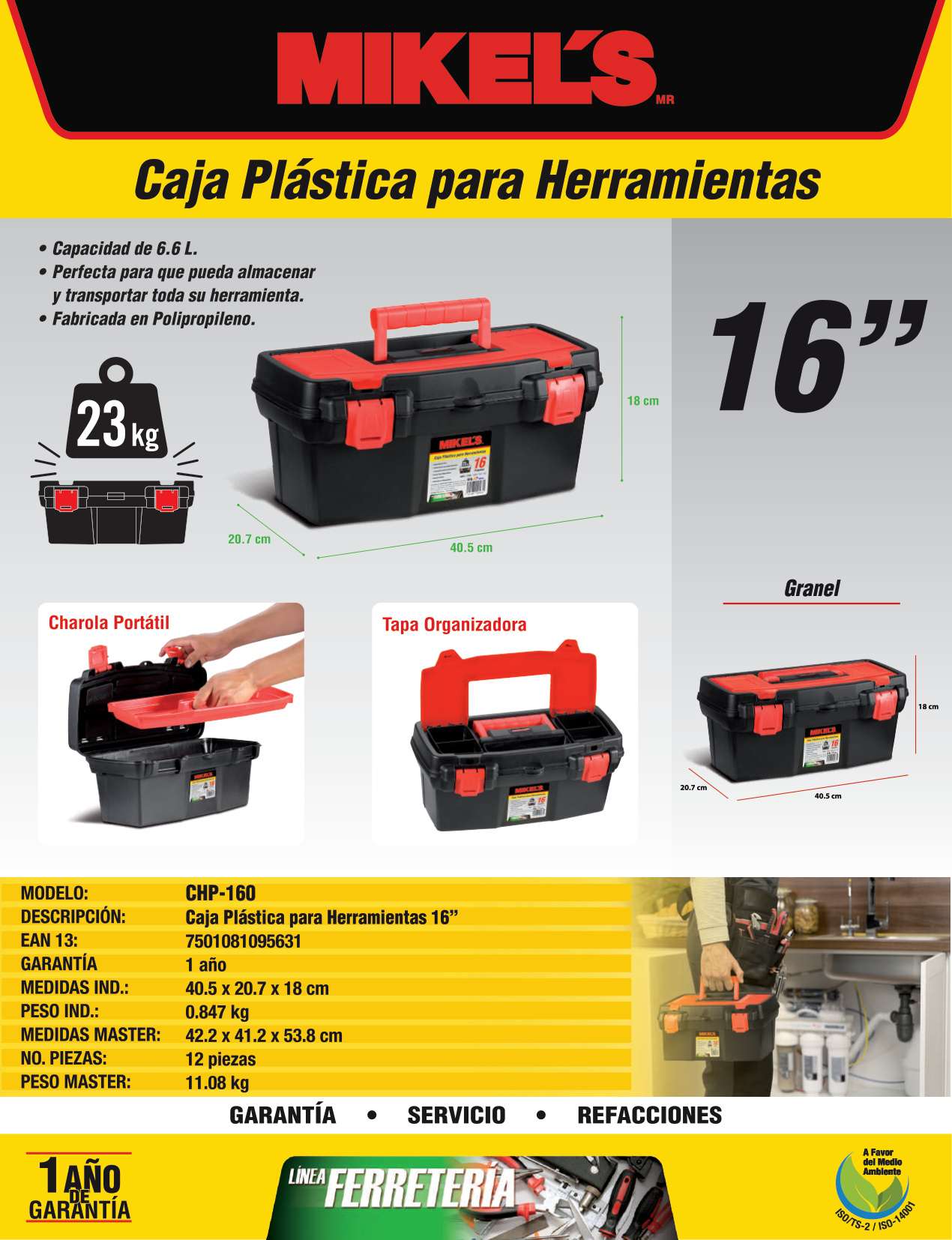MIKELS CHP-160 Caja plástica para herramientas 16” (6.6 lts) - Imagen 4