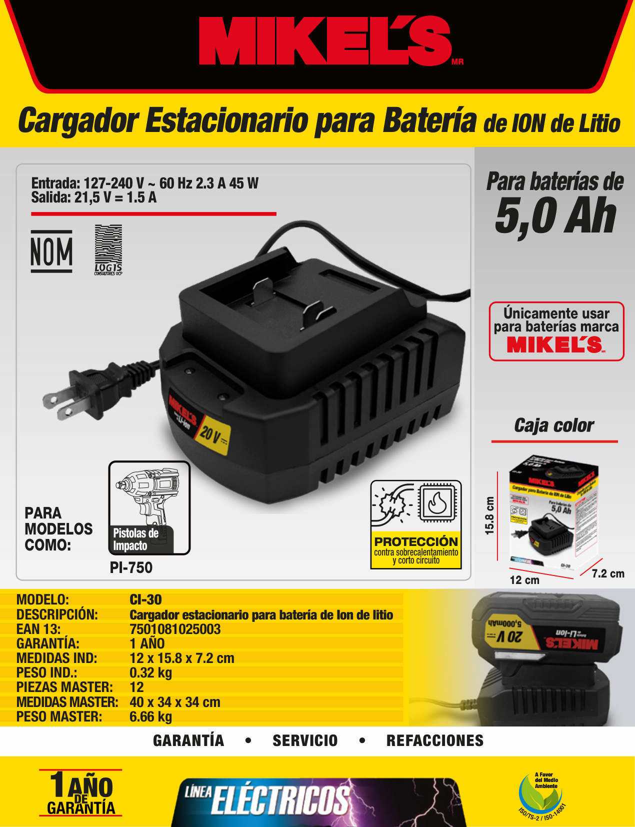 MIKELS CI-30 Cargador para batería ion de litio (20 v) - Imagen 4