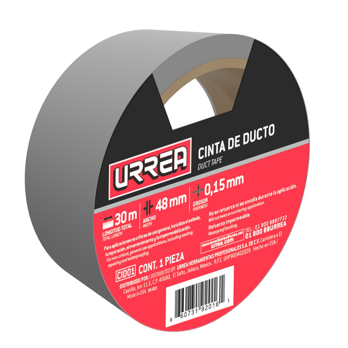 Cinta gris para ducto 48 mm x 30 m Urrea - Imagen 2