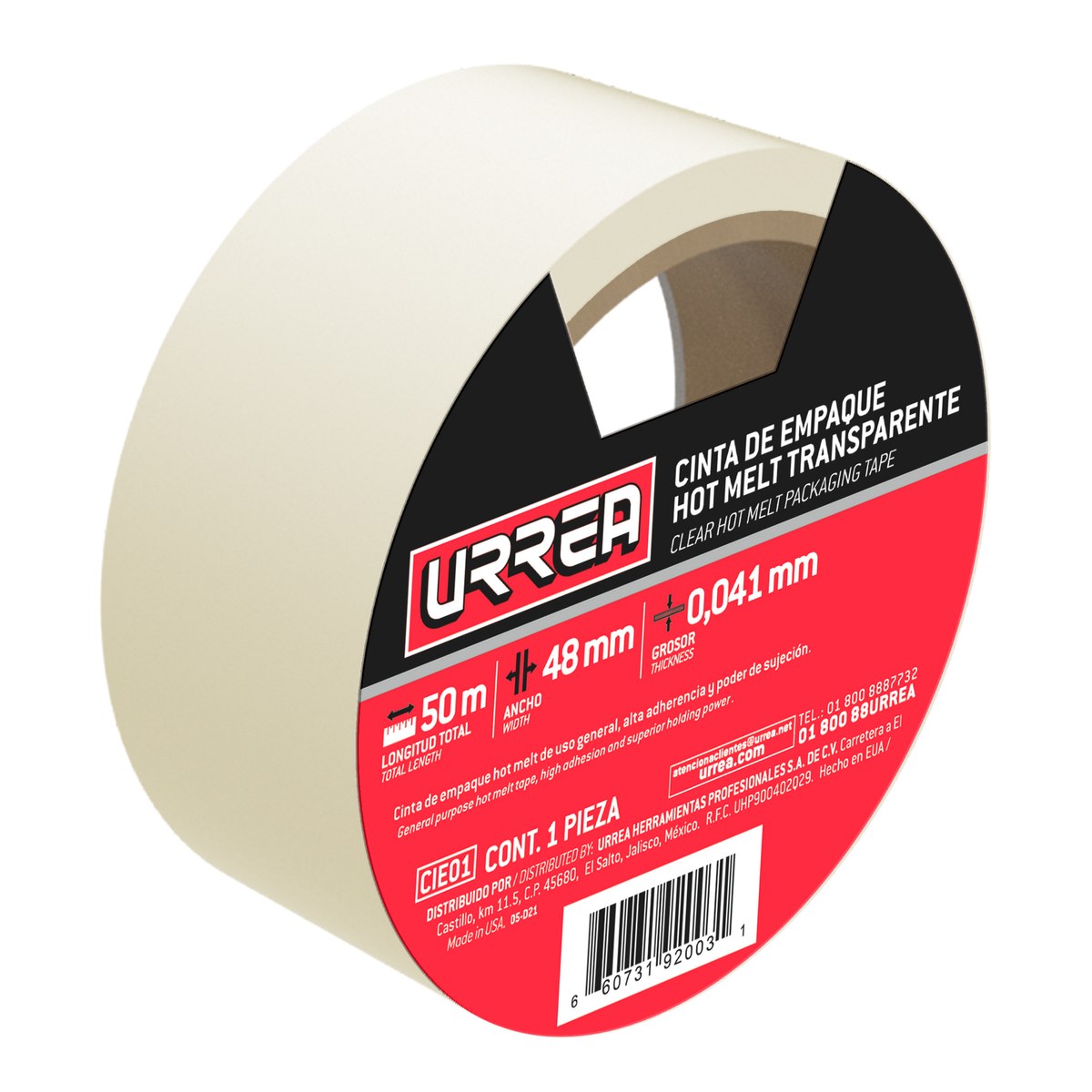 Cinta transparente hot melt para empacar 48 mm x 50 m Urrea - Imagen 2