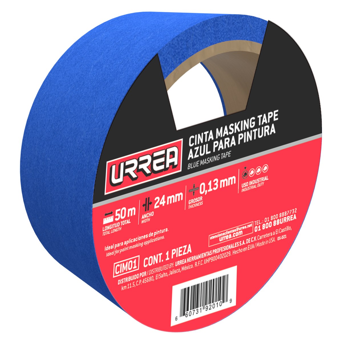 Cinta masking tape azul para enmascarar 24 mm x 50 m Urrea - Imagen 2