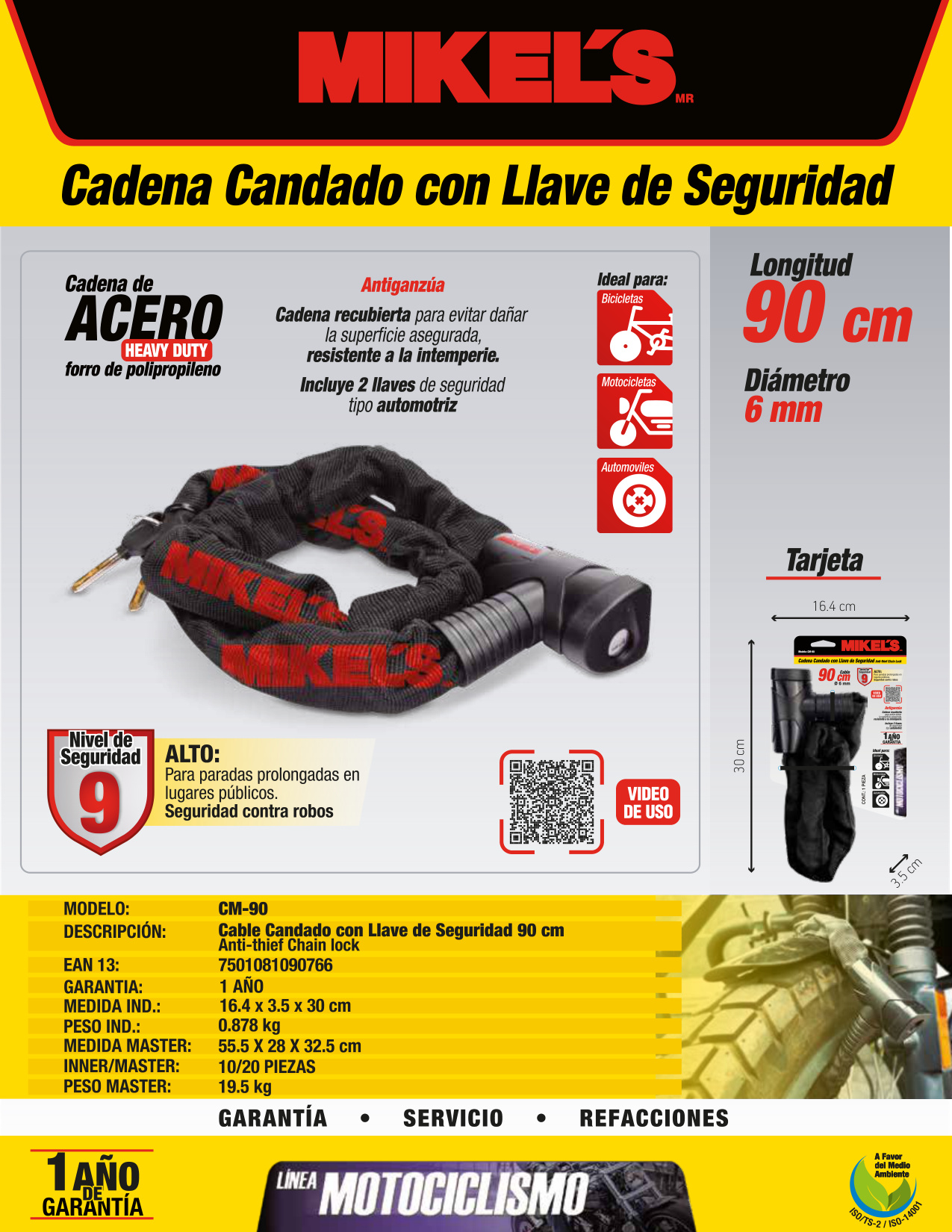 MIKELS CM-90 Cable cadena para motocicleta (90 cms) - Imagen 4