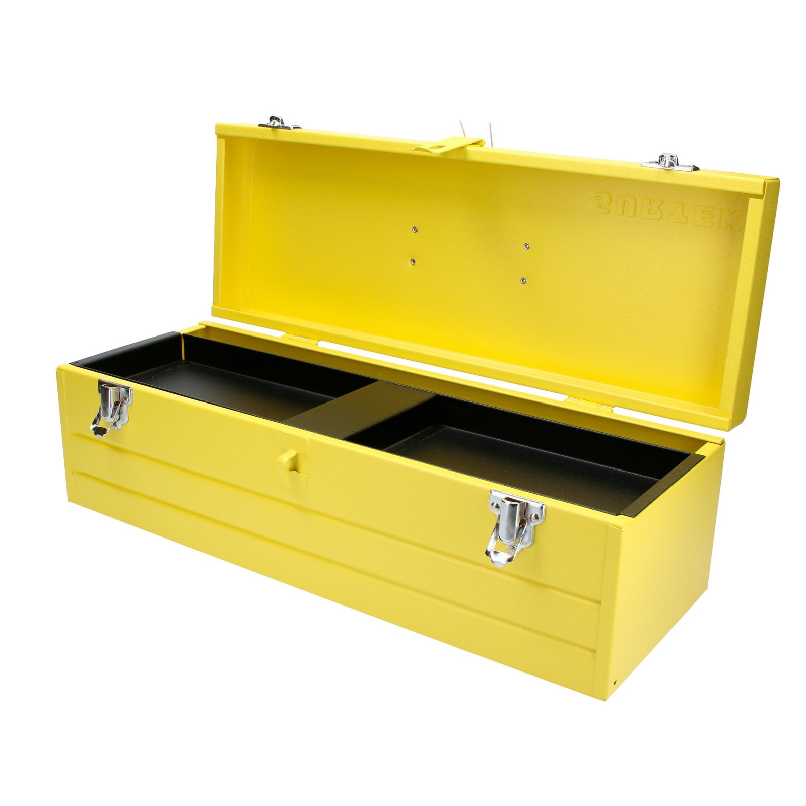 Caja portaherramientas metálica color amarillo con charola 19" x 7" x 6" Surtek - Imagen 2