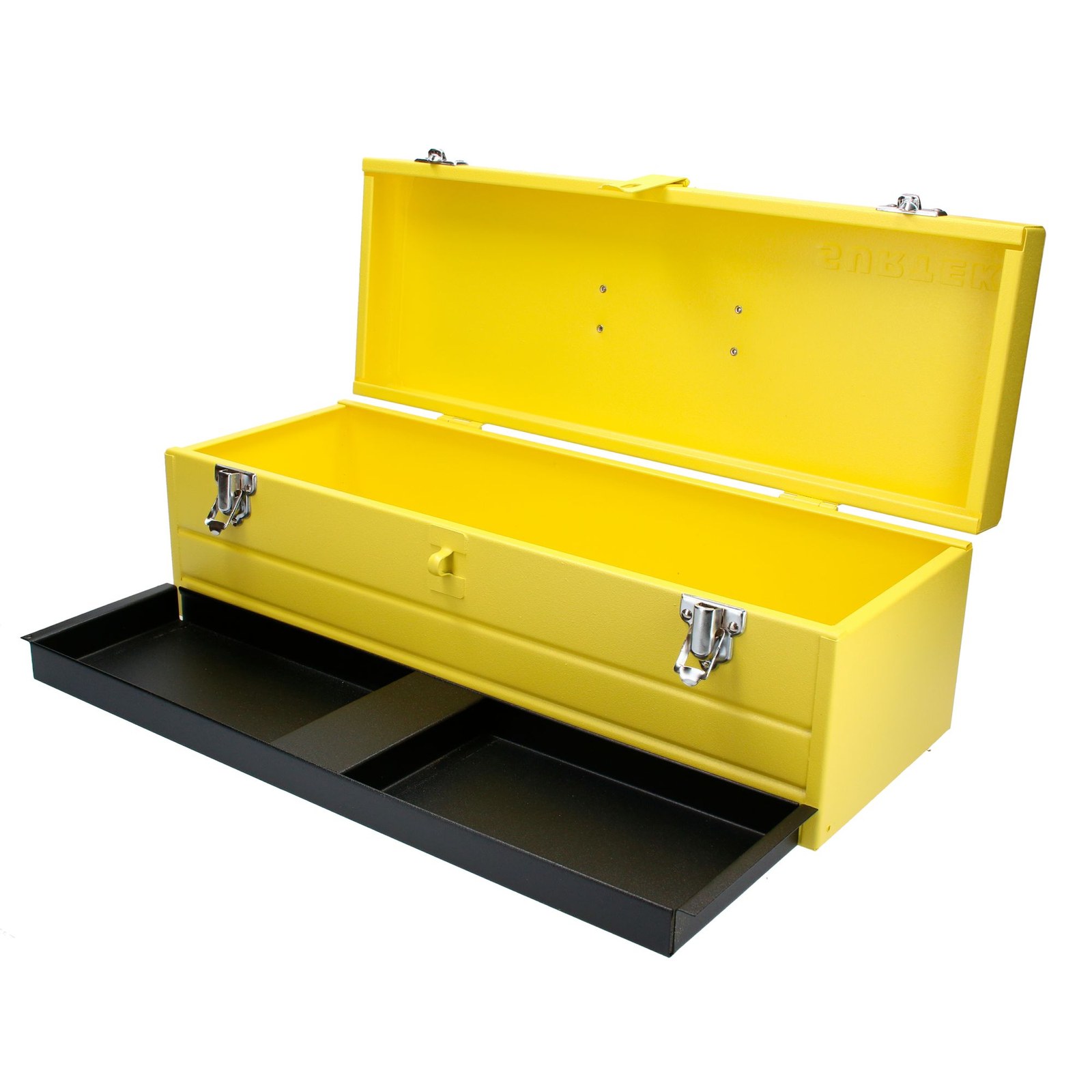 Caja portaherramientas metálica color amarillo con charola 19" x 7" x 6" Surtek - Imagen 3