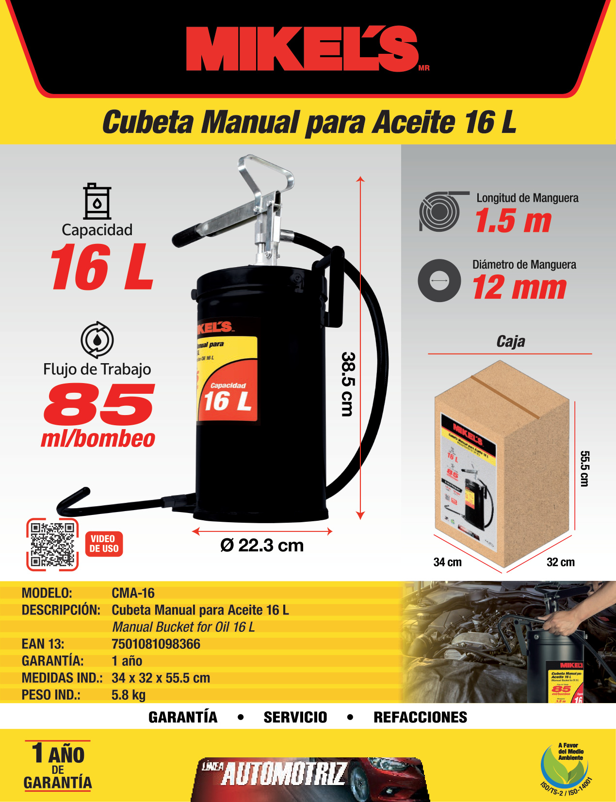 MIKELS CMA-16 Cubeta manual para aceite (16 lts) - Imagen 4