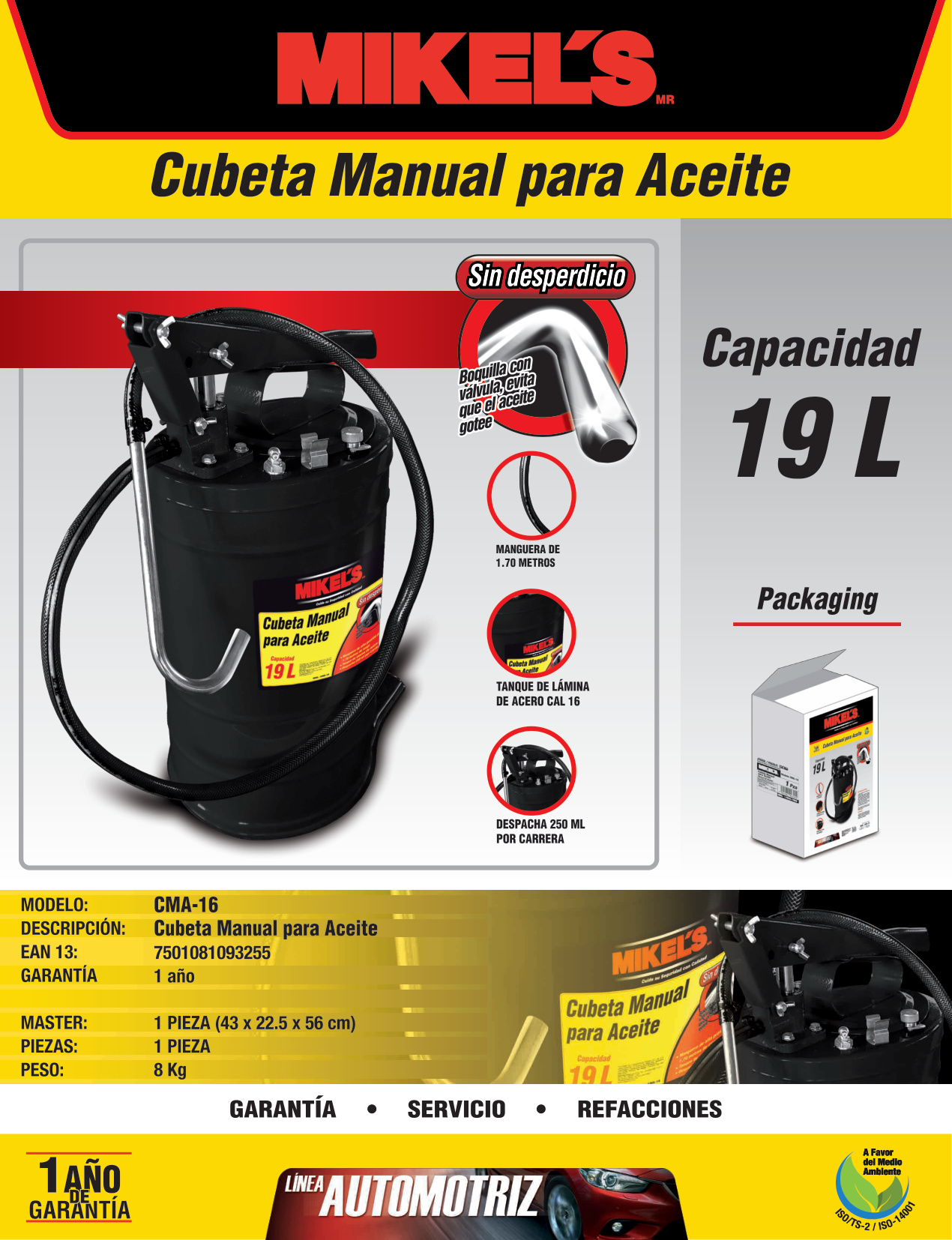 MIKELS CMA-19 Cubeta manual para aceite (19 lts) - Imagen 4