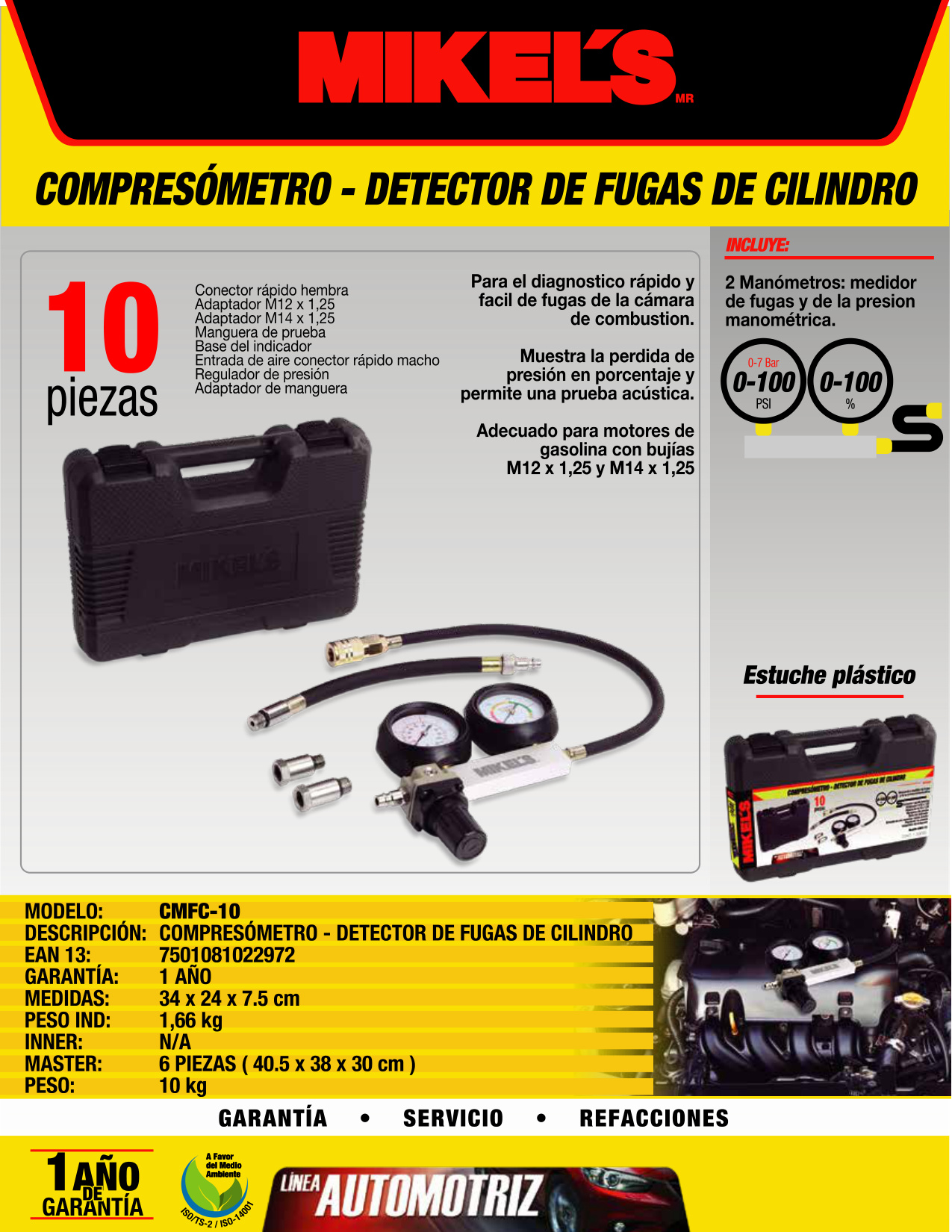 MIKELS CMFC-10 Kit compresómetro- detector de fugas de cilindro - Imagen 4