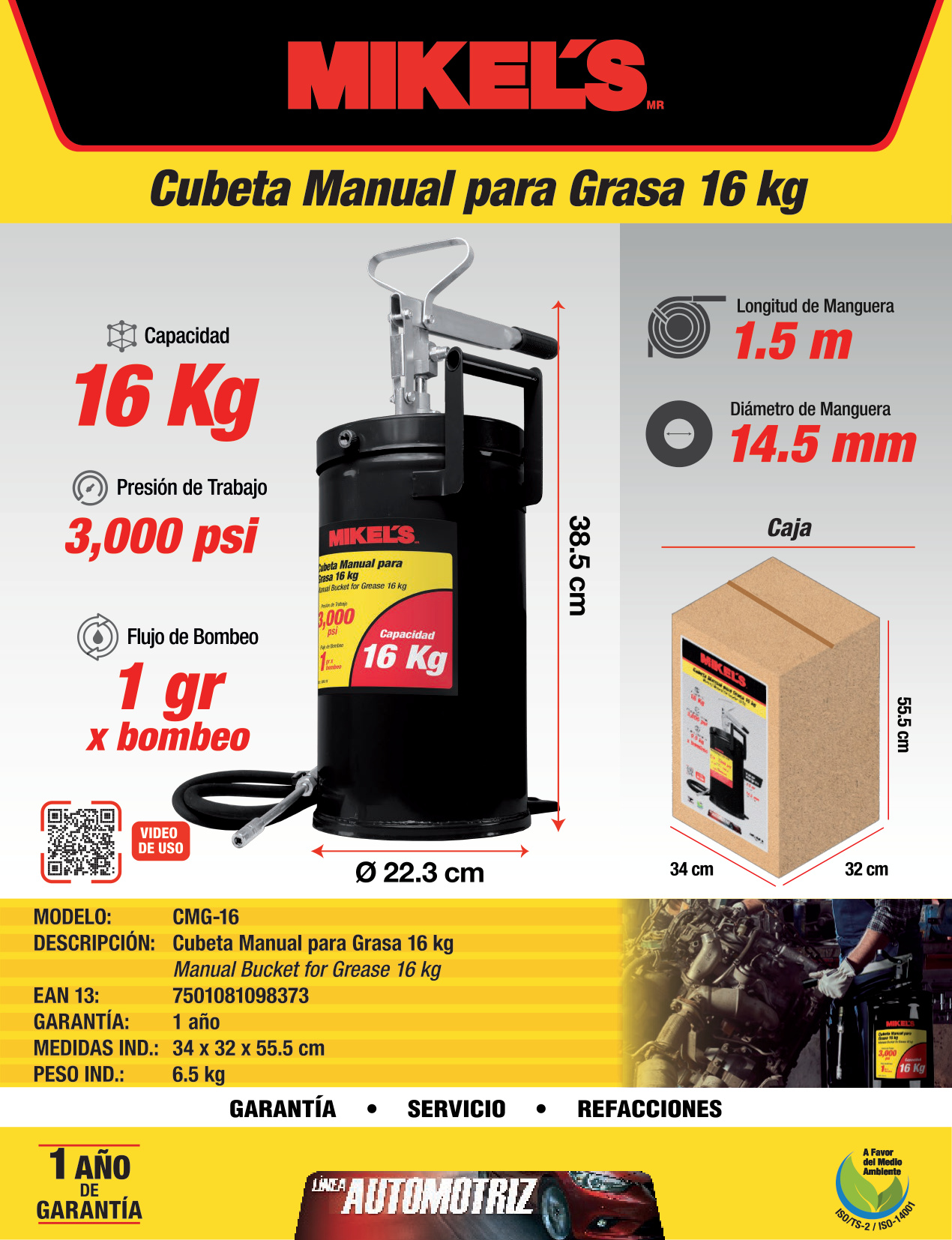 MIKELS CMG-16 Cubeta manual para grasa (16 kg) - Imagen 4