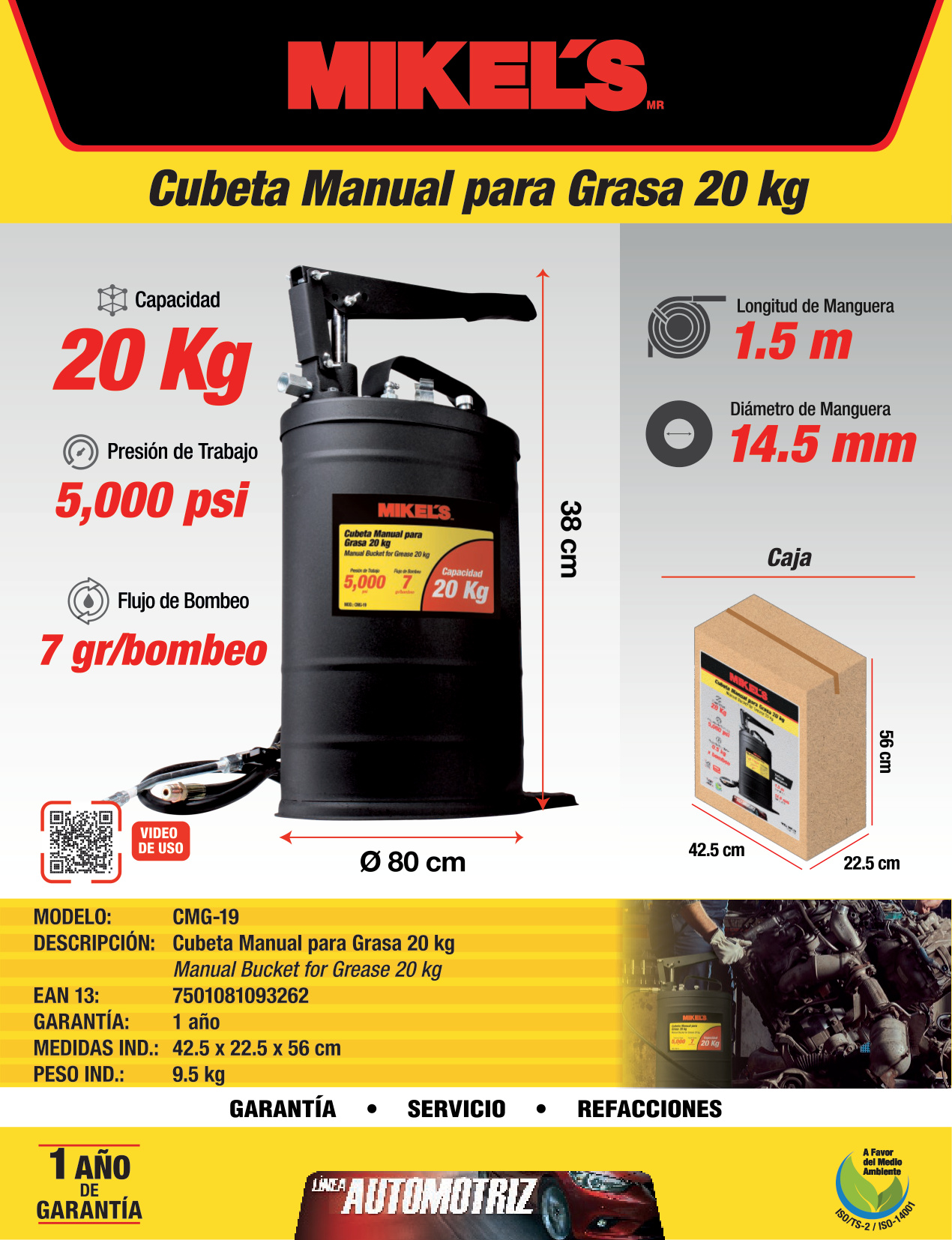 MIKELS CMG-19 Cubeta manual para grasa (19 kg) - Imagen 4