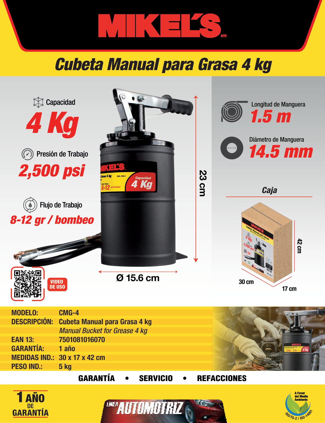 MIKELS CMG-4 Cubeta manual para grasa (4 kgs) - Imagen 4