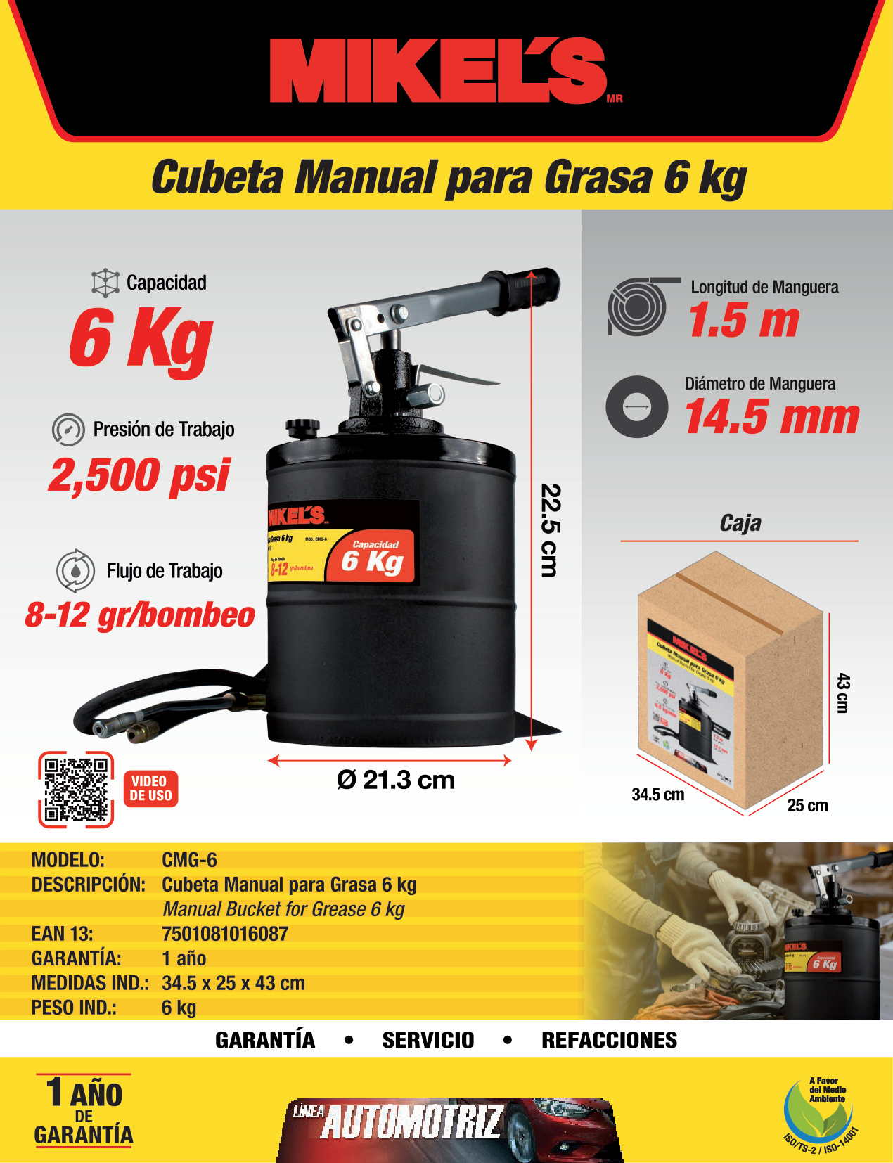 MIKELS CMG-6 Cubeta manual para grasa (6 kgs) - Imagen 4
