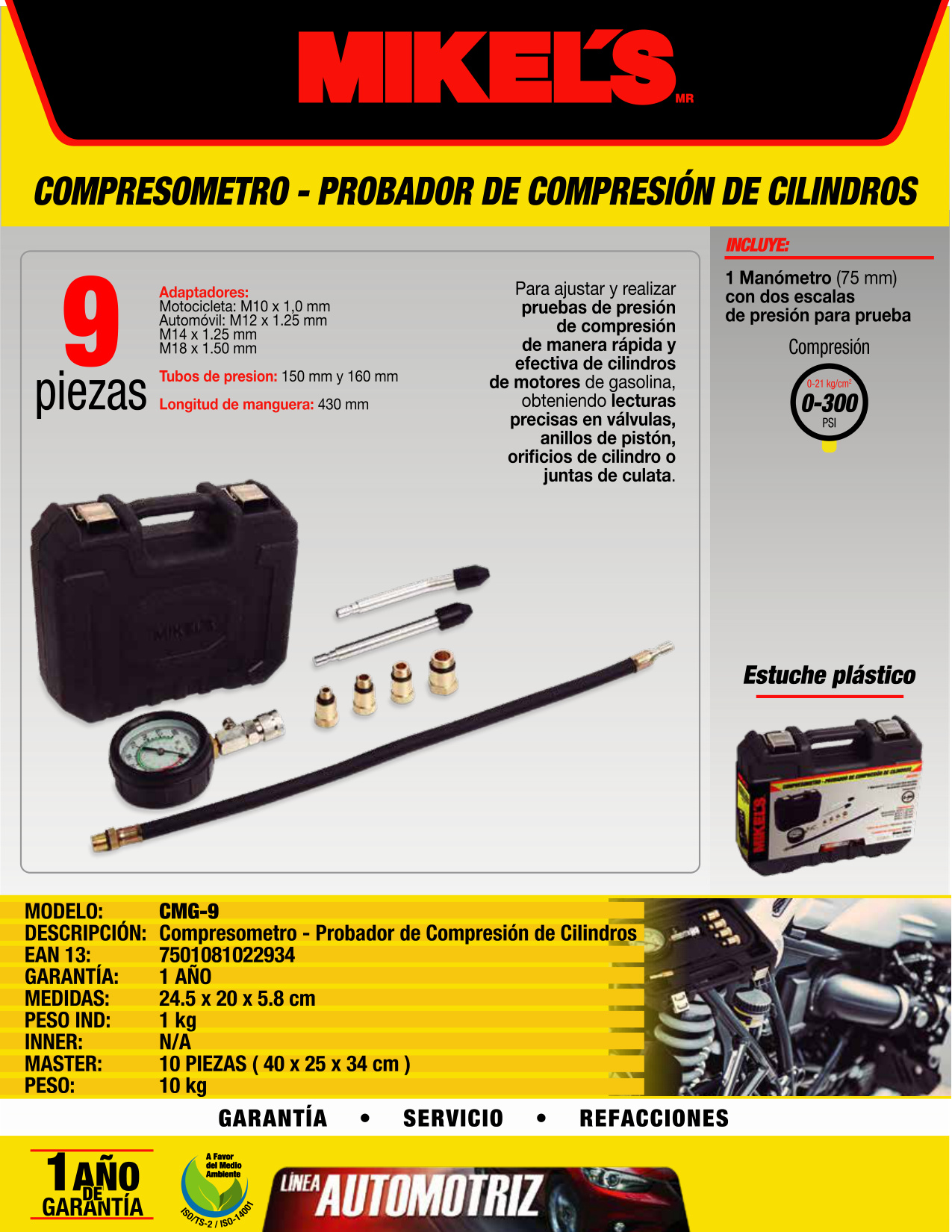 MIKELS CMG-9 Kit compresómetro- probador de compresión de cilindros - Imagen 2