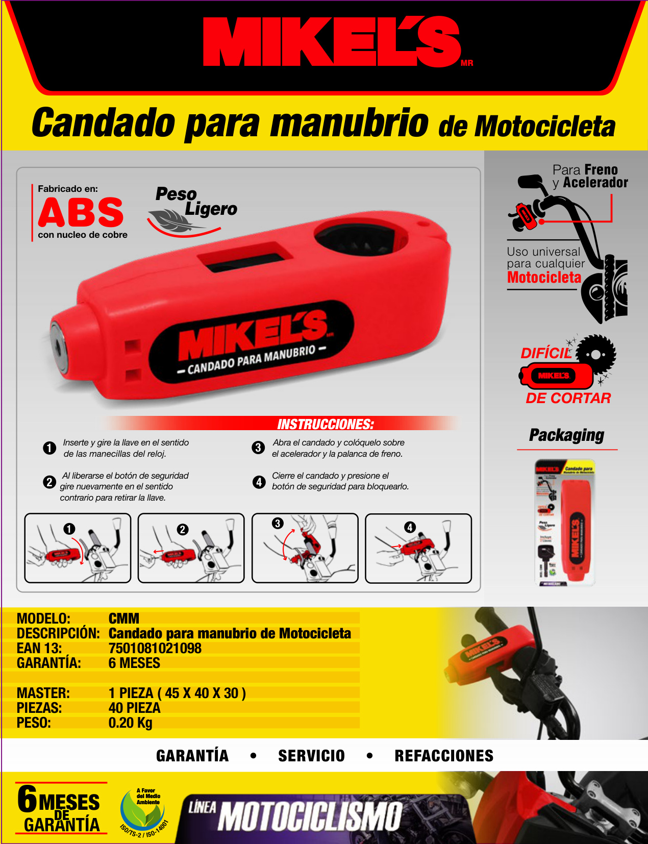 MIKELS CMM Candado para manubrio de motocicleta - Imagen 4