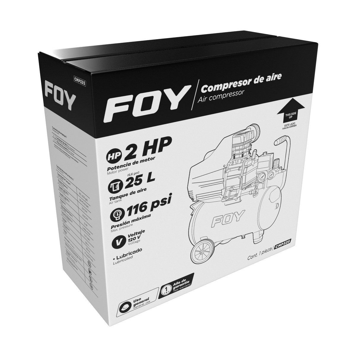 Compresor de aire eléctrico lubricado 25 Lt 2 HP 120 V Foy - Imagen 2