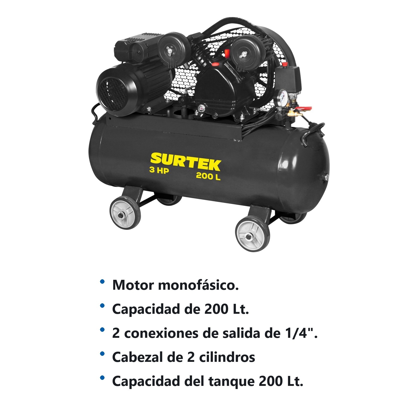 Compresor de aire eléctrico con transmisión de banda 200L, 3HP, 120V Surtek - Imagen 2