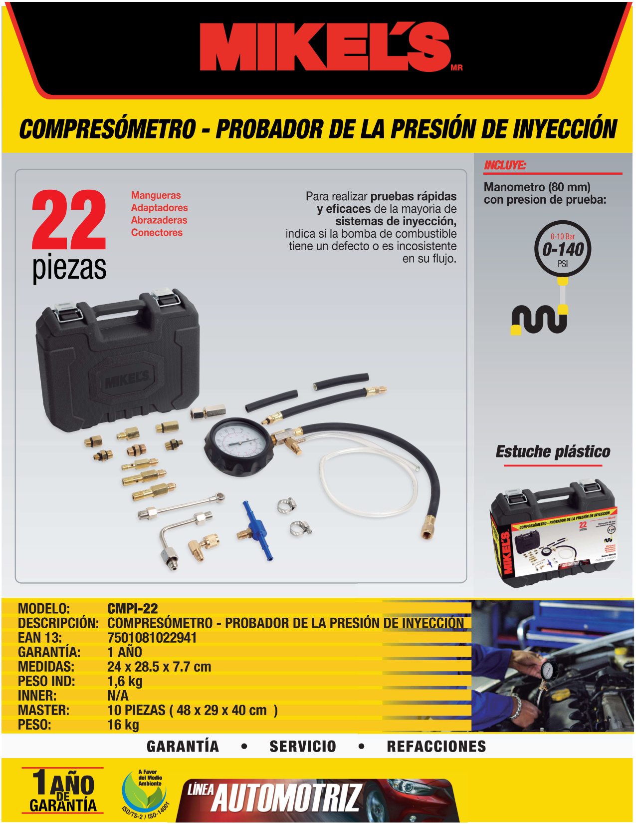 MIKELS CMPI-22 Kit compresómetro- probador de la presión de inyección - Imagen 4
