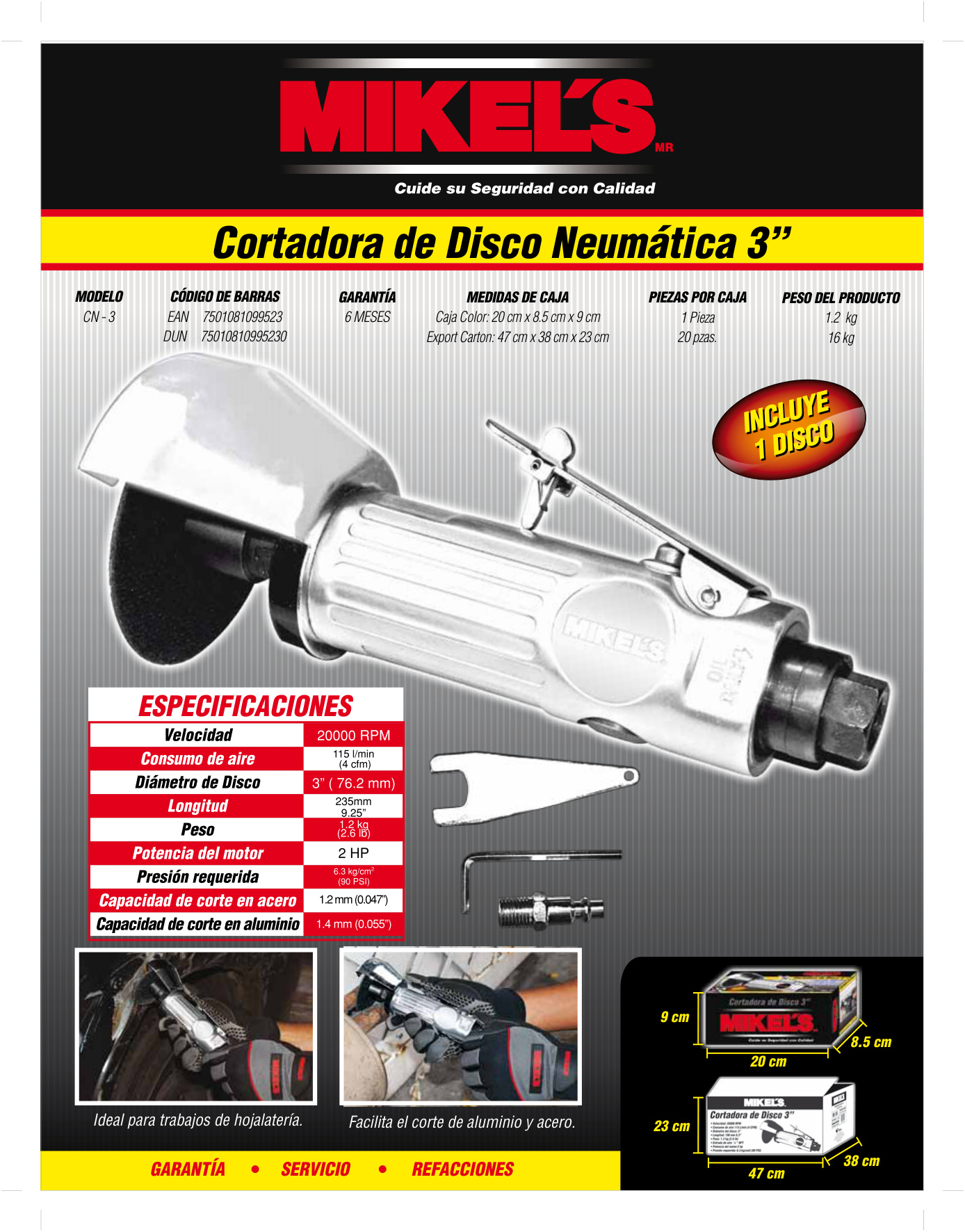 MIKELS CN-3 Cortadora de disco neumática (3”) - Imagen 4